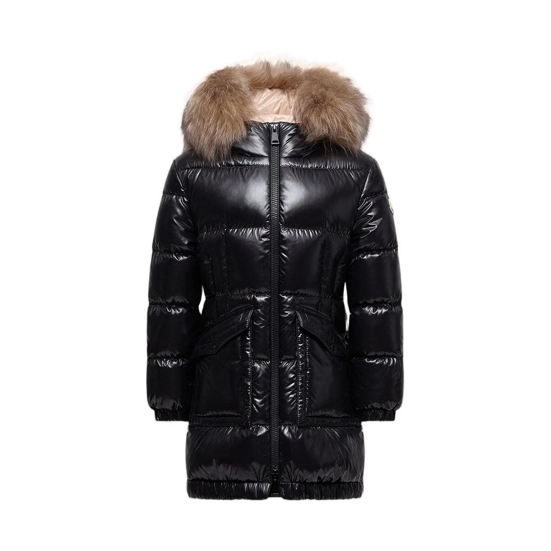 K2-954-1C00016-597Z8-99M (Kids) Moncler Aruna Shearling-Trimmed Hooded Down Jacket Black Beige - 25FW
