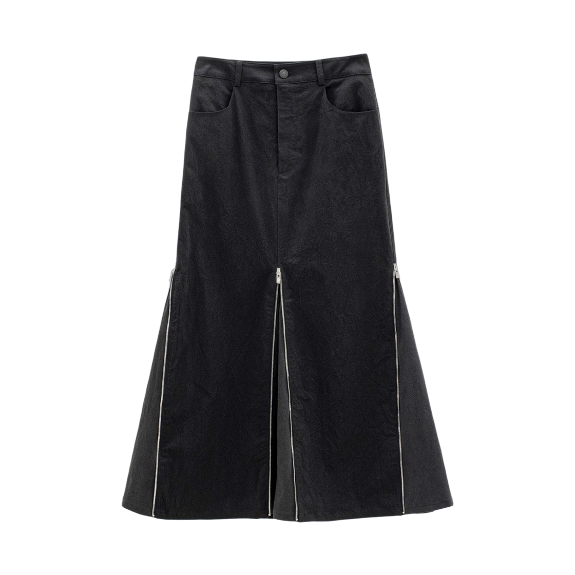 리히트 워시드 지퍼 스커트 블랙(Reheat Washed Zipper Skirt Black)