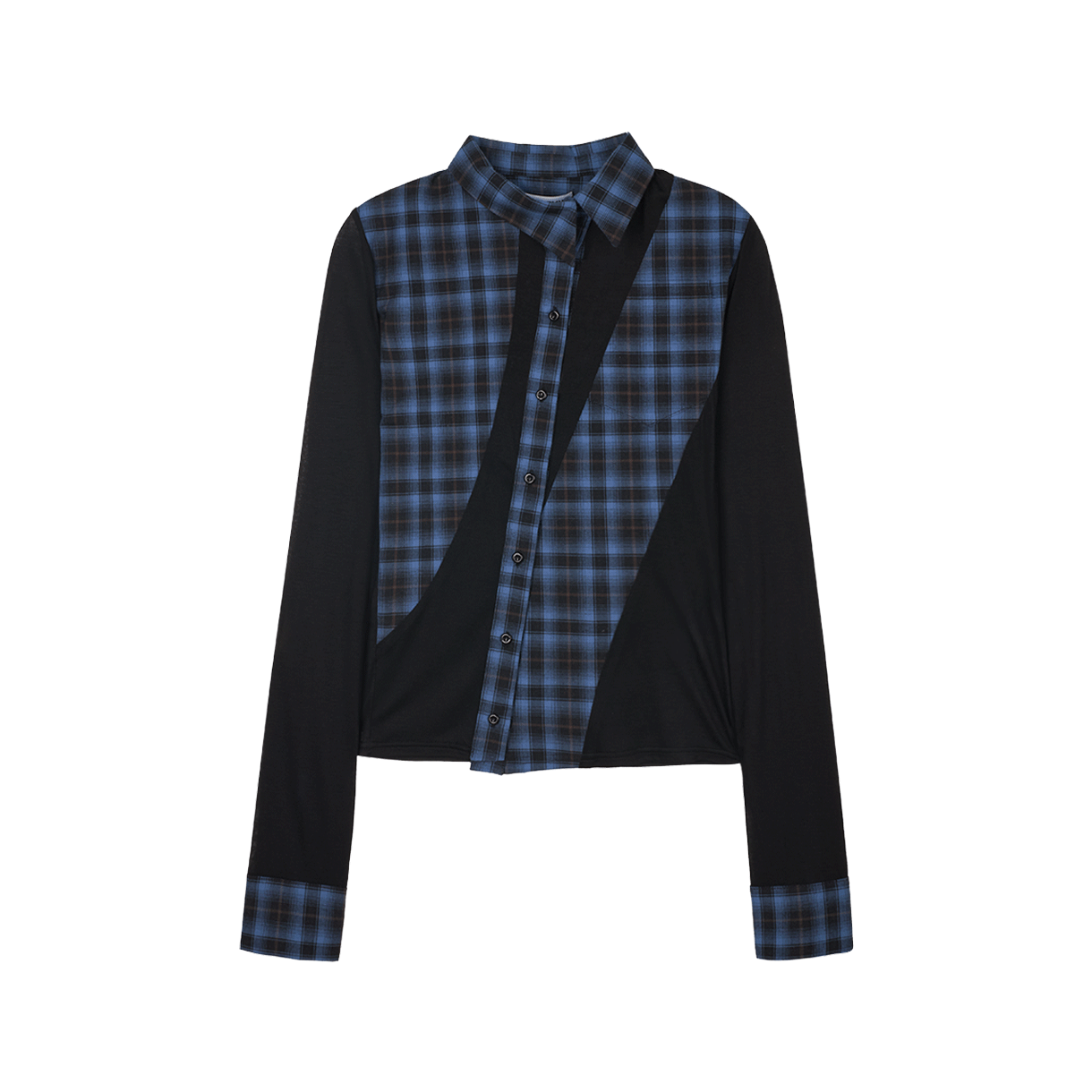 KW5DSHLRW01ML Rave Review Women Megah Tight Fitted Assymetric Button Down Shirt Black Grey - 25FW