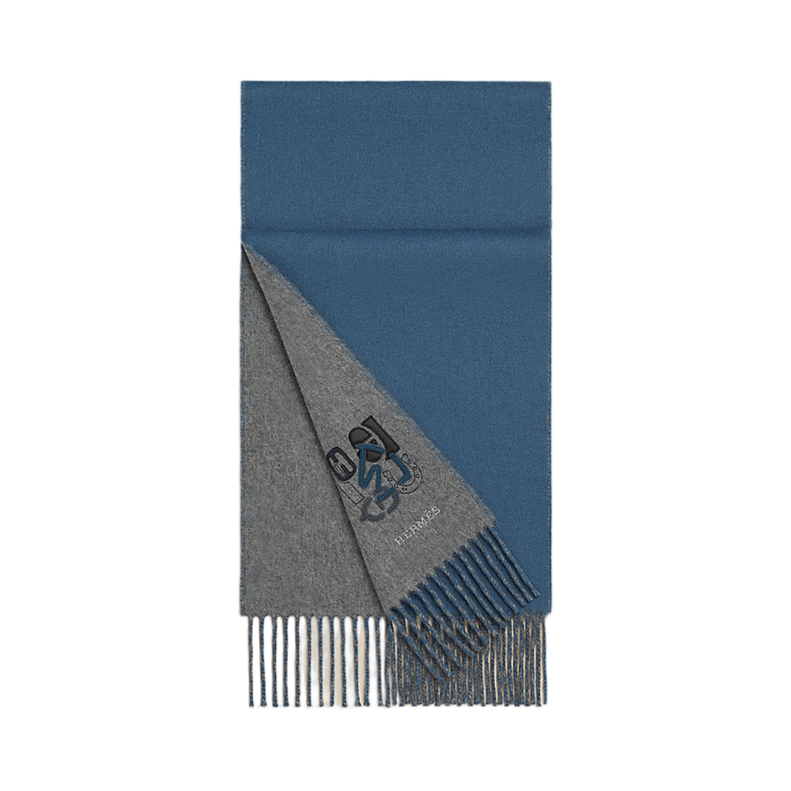 에르메스 렉토-베르소 PM H 퍼즐 머플러 그리 신 블루 뜌르깽(Hermes Recto-Verso Pm H Puzzle Muffler Gris Chine Bleu Turquin)