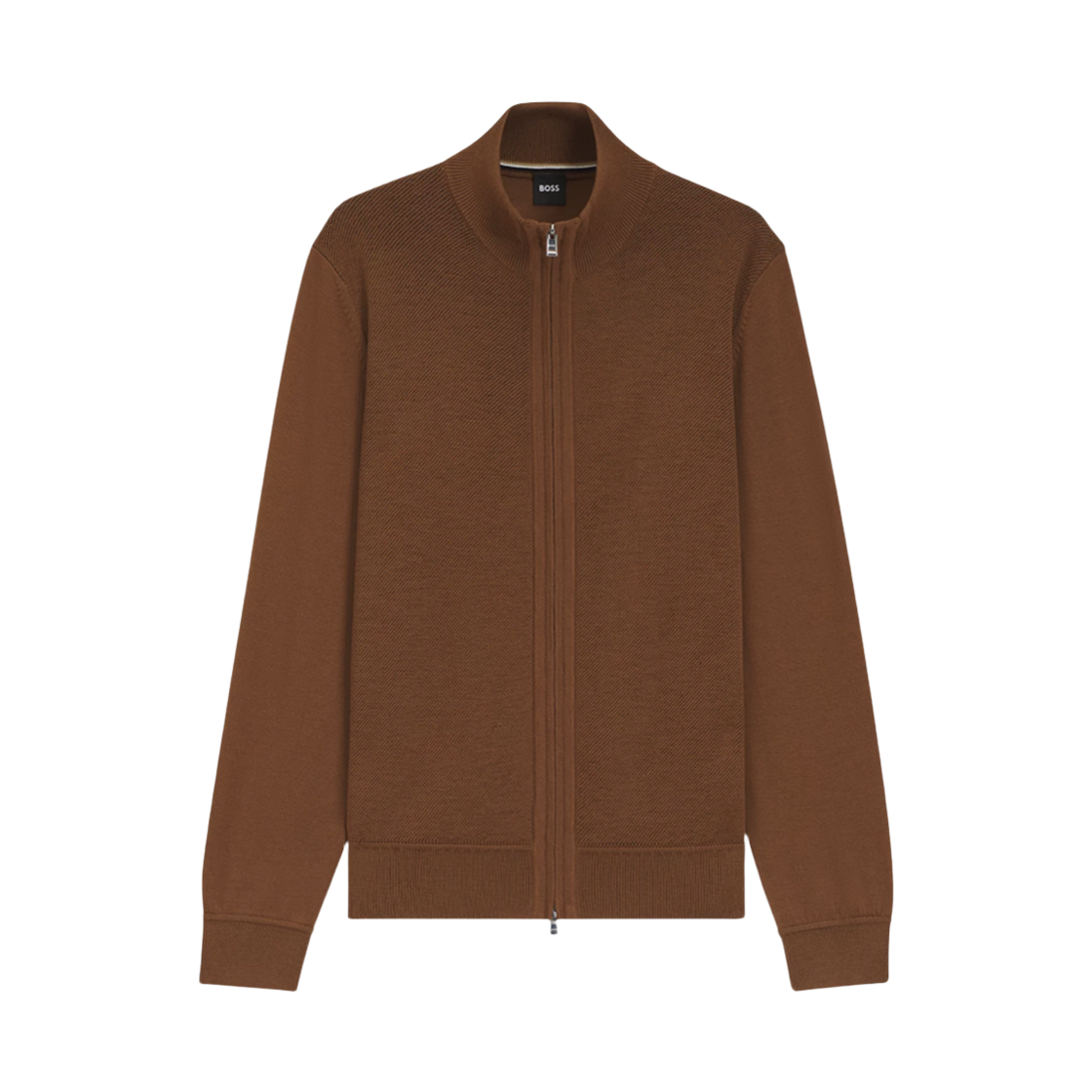 50543153-217 Hugo Boss Virgin Wool Zip-Up Cardigan Brown