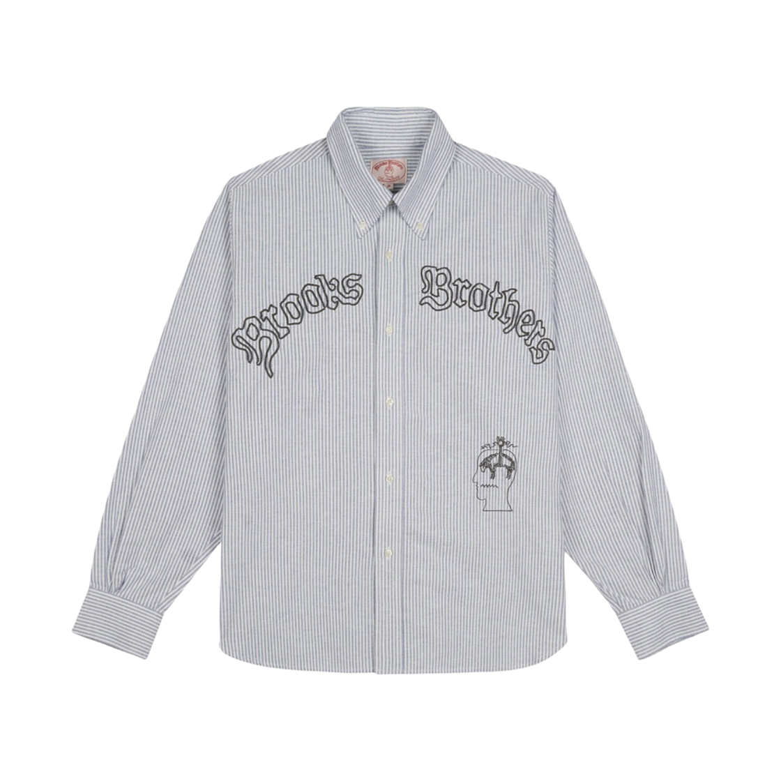 BBTHMMF511ZBL Brooks Brothers x Brain Dead California Embroidered Stripe Oxford Button Up Shirt Blue
