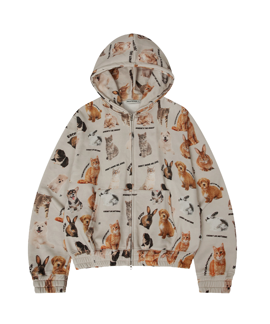 E252HZ046RR Escapefrom Animals Full Print Two-Way Hood Zip-Up Beige