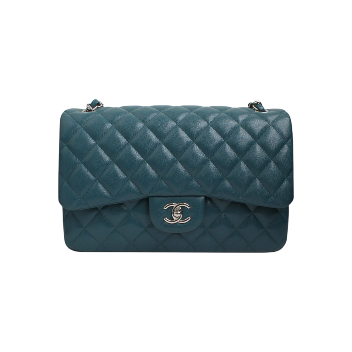 샤넬 클래식 점보 캐비어 말라카이트 그린 은장 숄더백 (26번대)(Chanel Classic Jumbo Caviar Malachite Green Silver Shoulder Bag (26 Series))