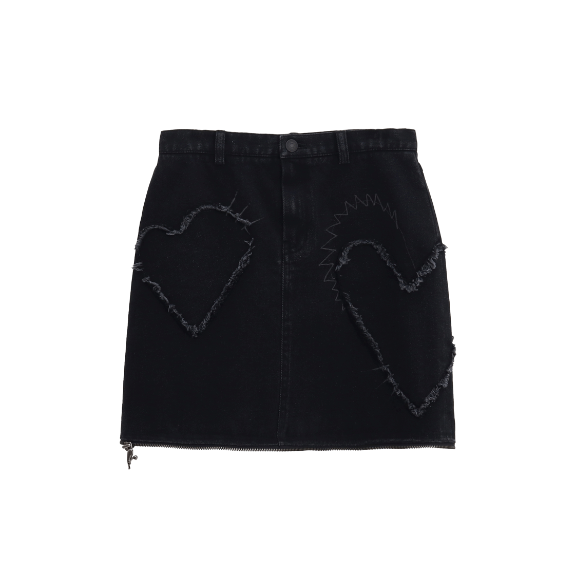 리히트 하트 드로잉 데님 스커트 블랙(Reheat Heart Drawing Denim Skirt Black)