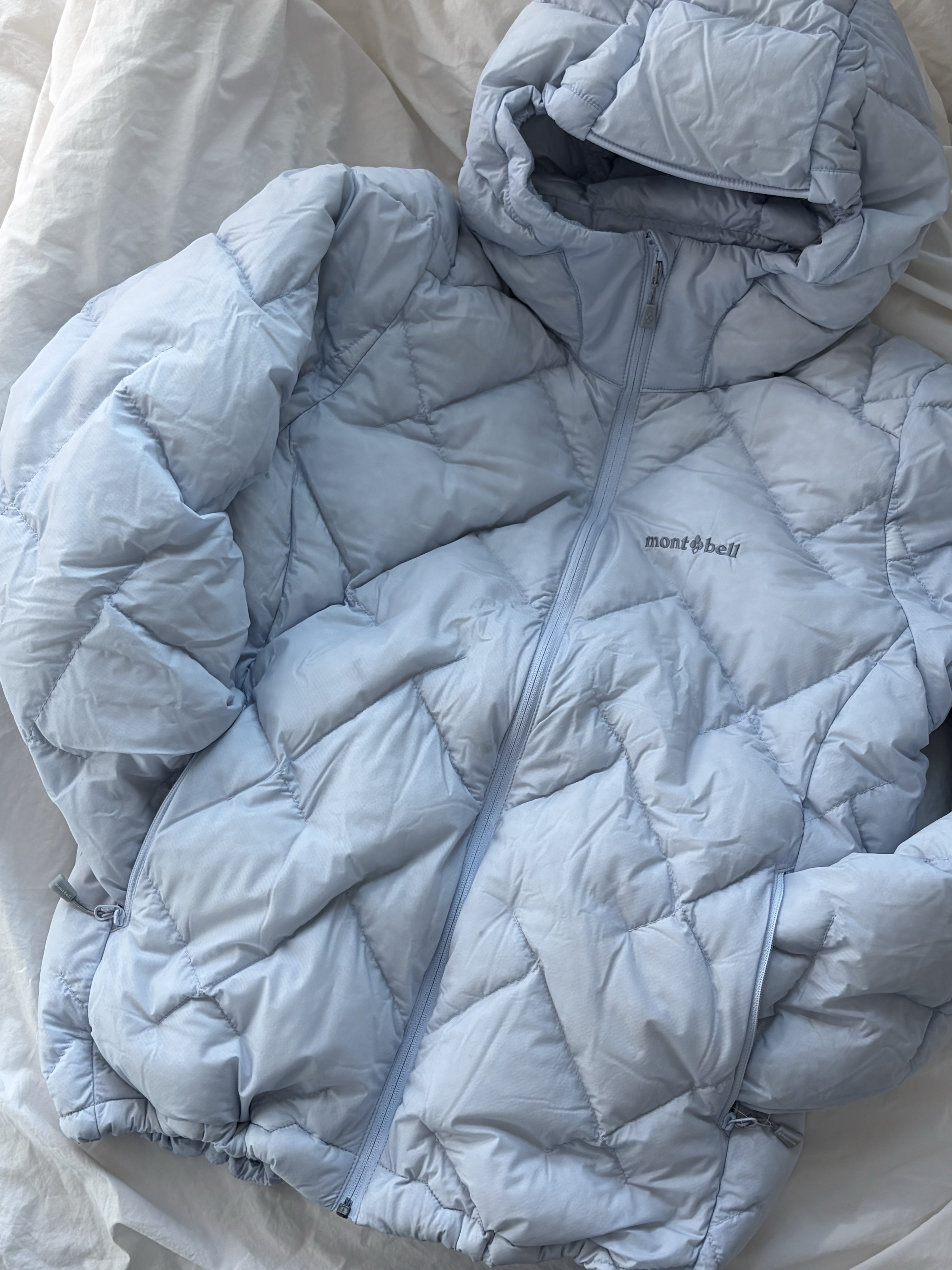 (W) Montbell Neige Down Parka Light Blue 착용 스타일 - 1
