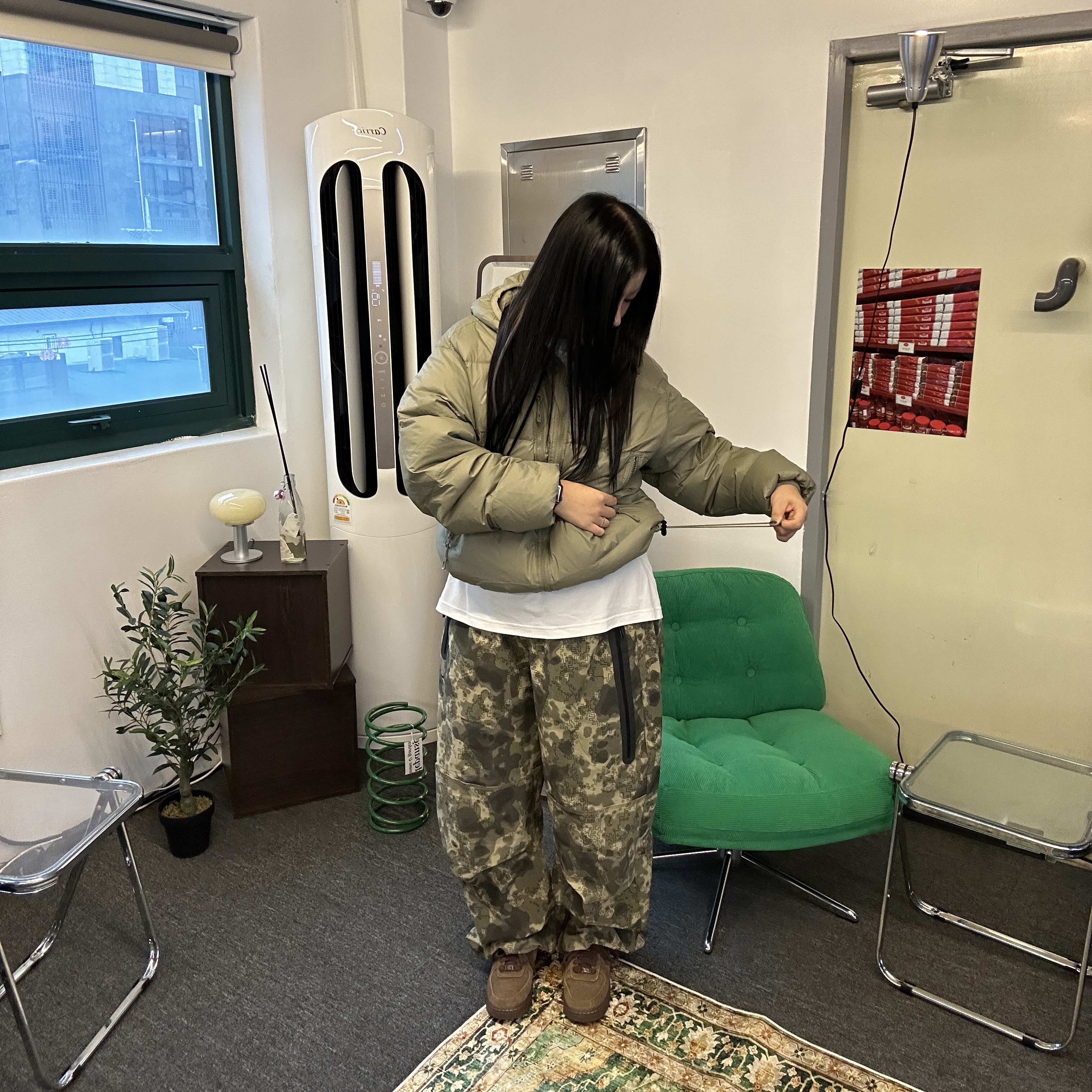 (W) Nike Air Force 1 '07 Cacao Wow, Nike Tech Dri-Fit Woven Camo Shorts Neutral Olive - Asia 착용 스타일