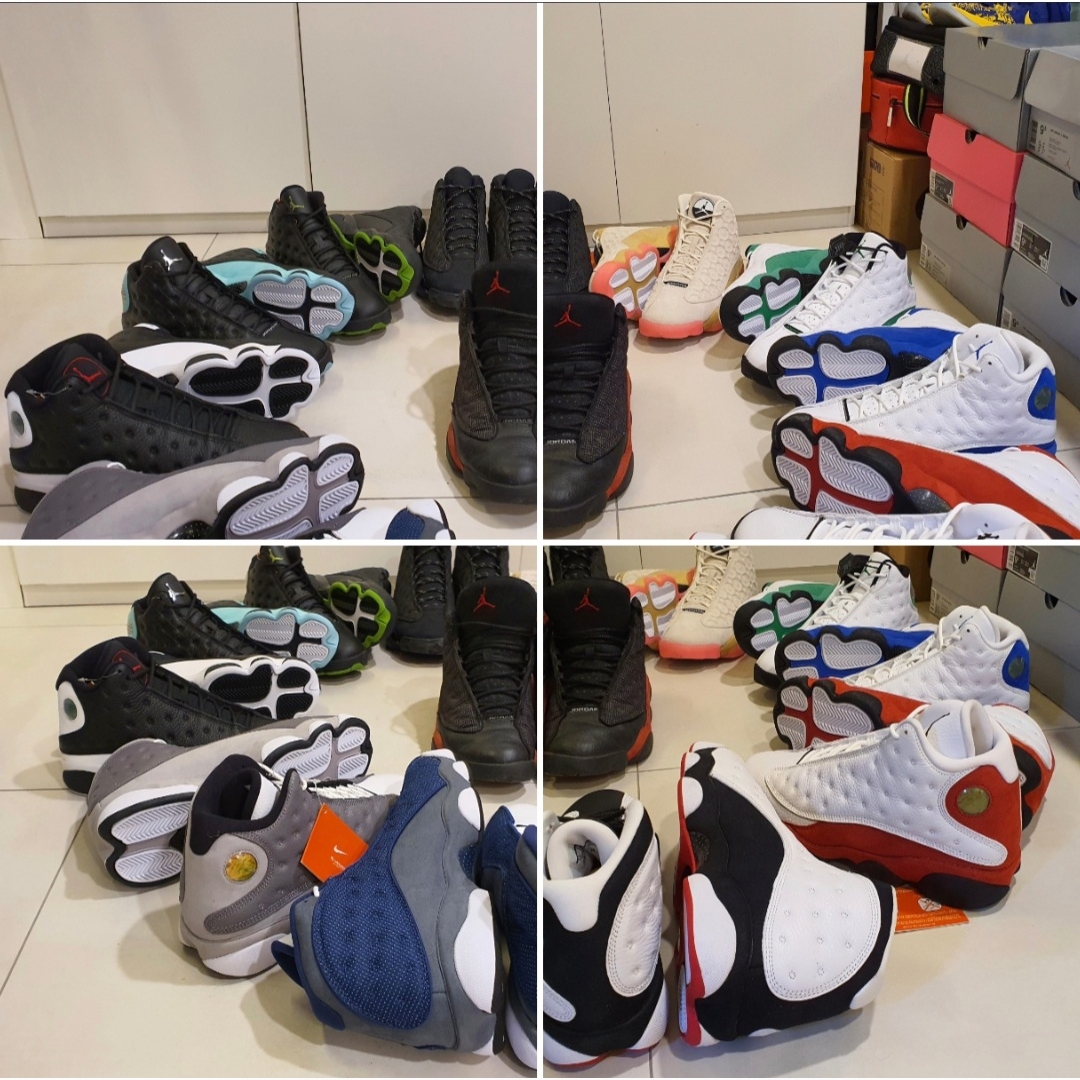 Jordan 13 Retro Black Cat, Jordan 13 Retro White Hyper Royal Black 착용 스타일