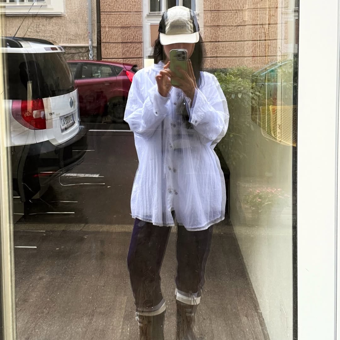 earpearp Sheer String Rain Boots Middle Black 착용 스타일 - 1