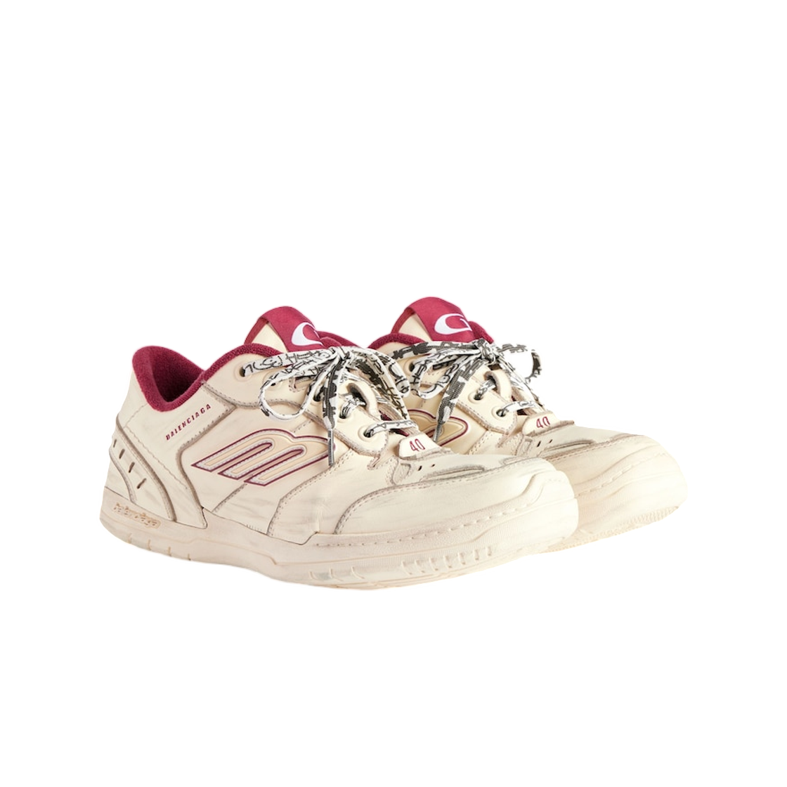 (W) 발렌시아가 햄튼스 미디움 원 아웃 스니커즈 오프 화이트 레드((W) Balenciaga Hamptons Medium Worn-Out Sneaker Off White Red) - 2