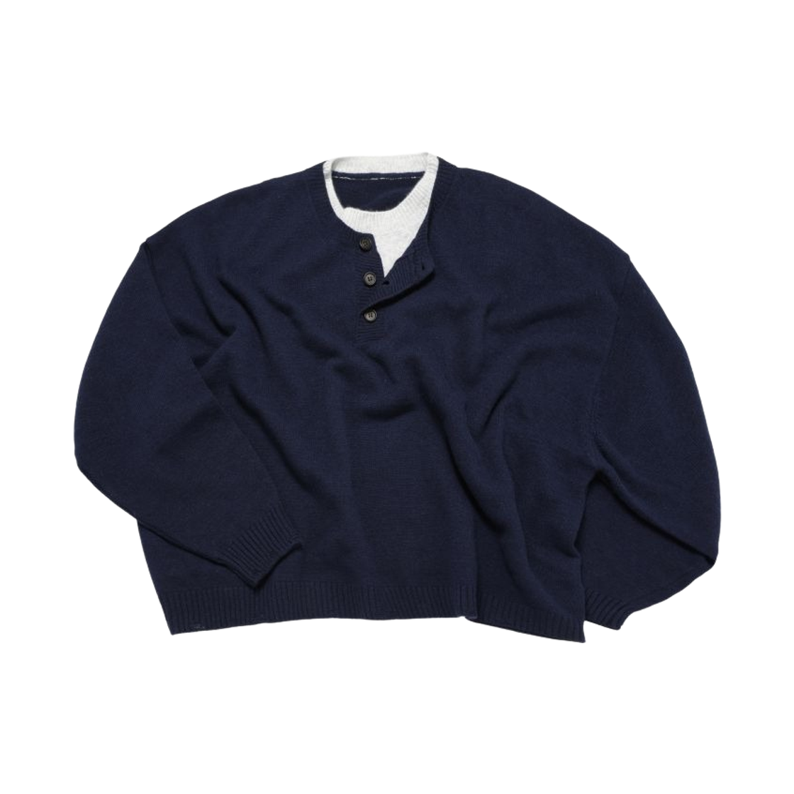 - MJD Contrast Neck Cash Crop Knit Navy