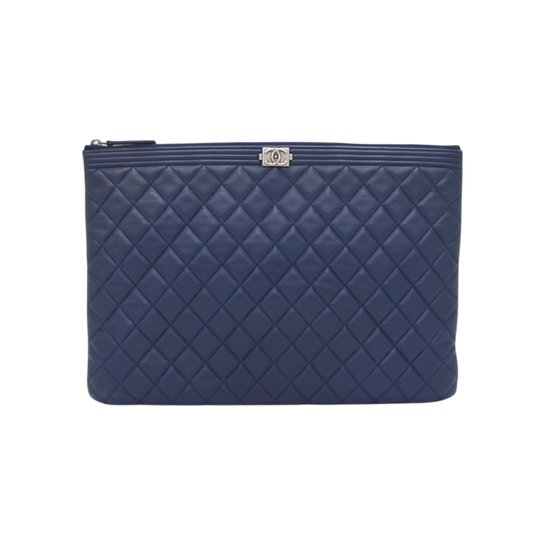 ITFCCNADVKRT Chanel Navy Silver Boy Chanel Large Clutch Bag