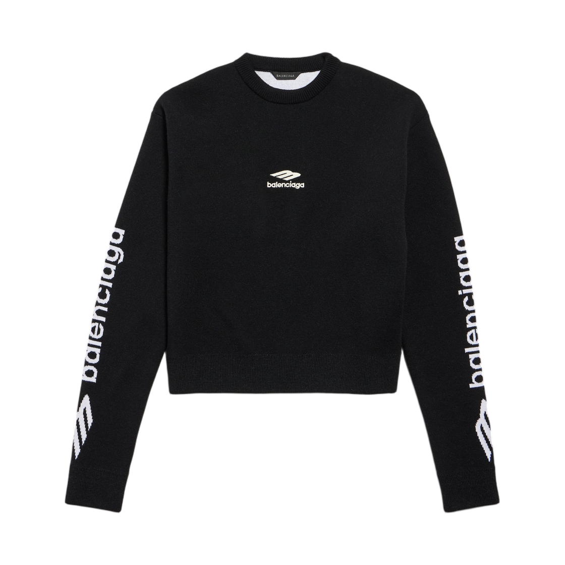 (W) 발렌시아가 3B 스포츠 아이콘 크롭 크루넥 블랙 화이트((W) Balenciaga 3B Sports Icon Cropped Crewneck Black White)