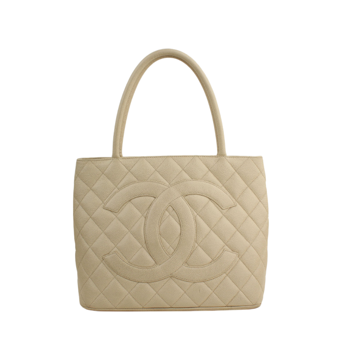 샤넬 크림 베이지 캐비어 앤틱 금장 CC 코인 토트백(Chanel Cream Beige Caviar Antique Gold CC Coin Tote Bag) - 1