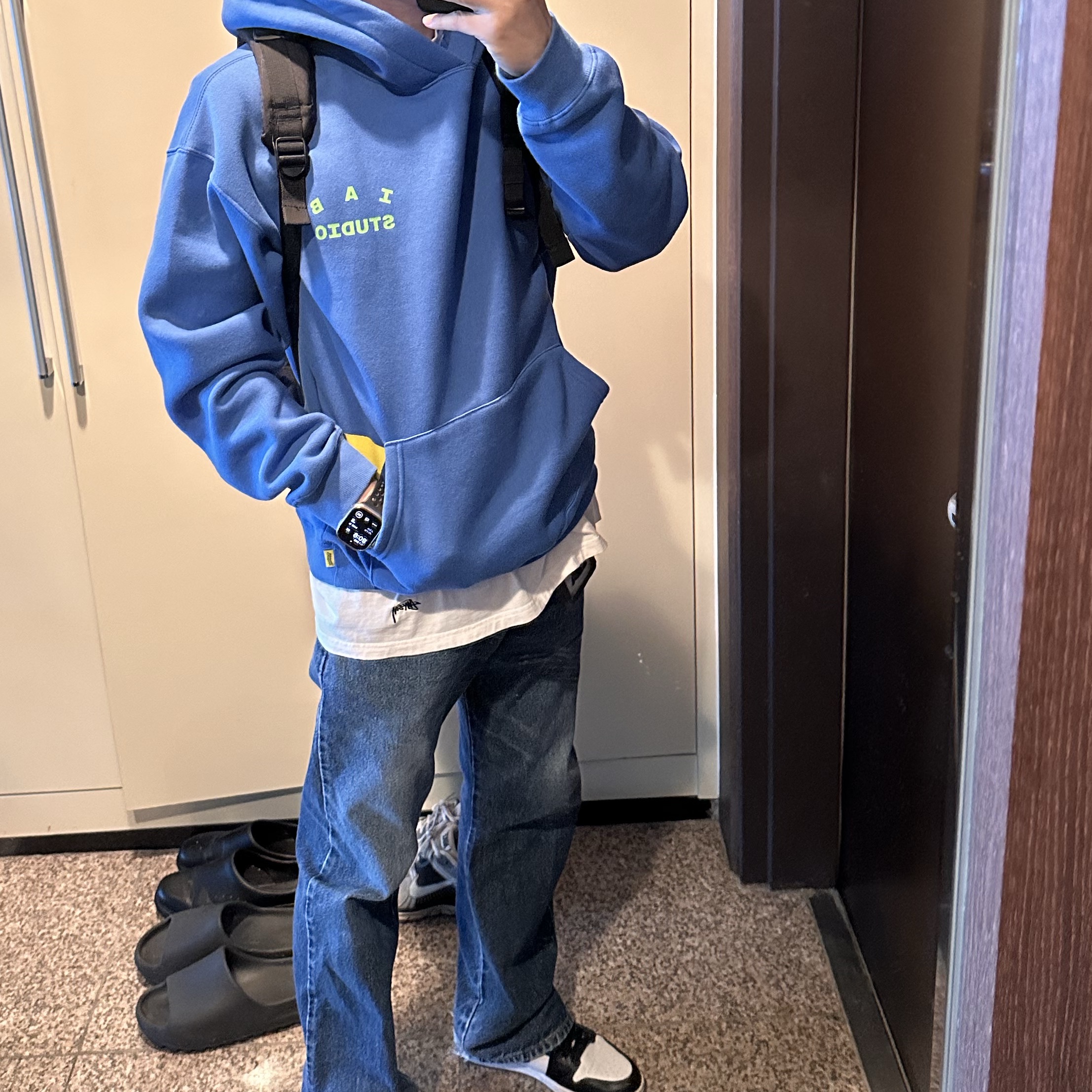 IAB Studio x Pokemon Swallowed Up Pikachu Hoodie Blue Green 착용 스타일