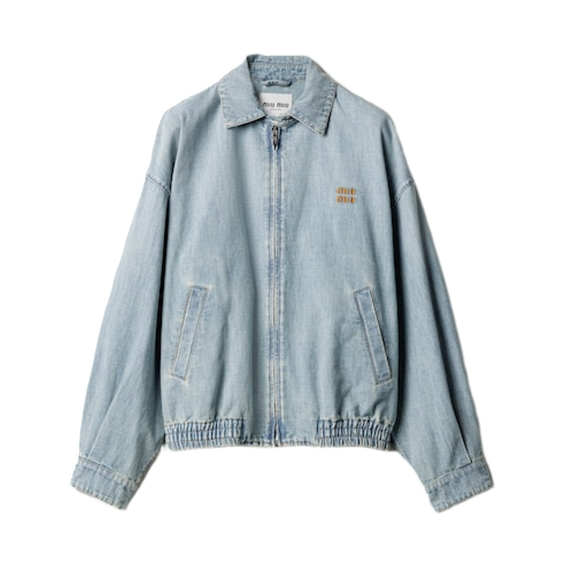 (W) 미우 미우 샴브레이 블루종 자켓 라이트 블루((W) Miu Miu Chambray Blouson Jacket Light Blue)