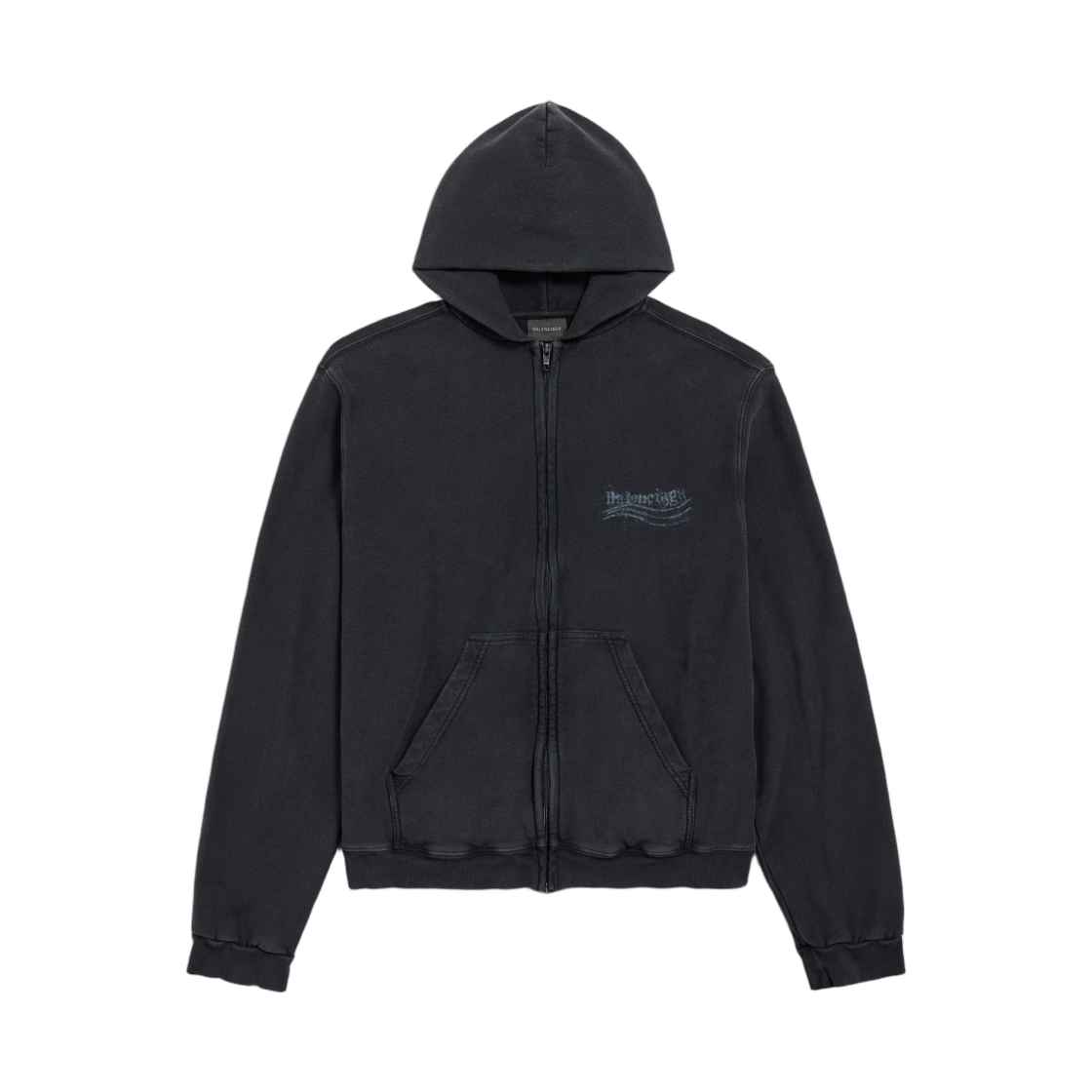 (W) 발렌시아가 워시드 크레용 폴리티컬 집업 후드 레귤러 핏 페이디드 블랙((W) Balenciaga Washed Crayon Political Zip-Up Hoodie Regular Fit Faded Black) - 1