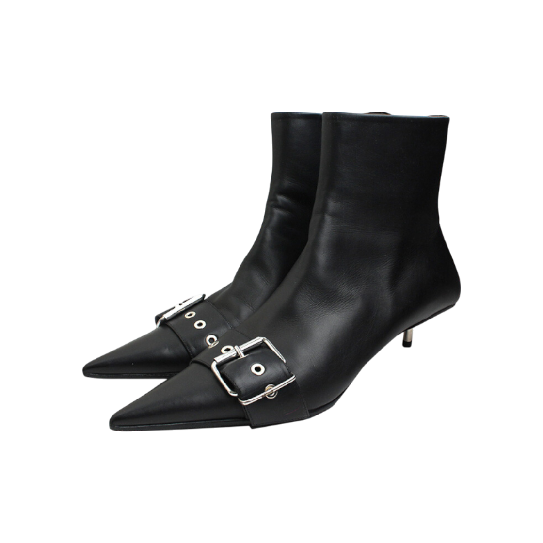 IT37FDGTJCMS Balenciaga Black Leather Buckle Ankle Boots Size 41