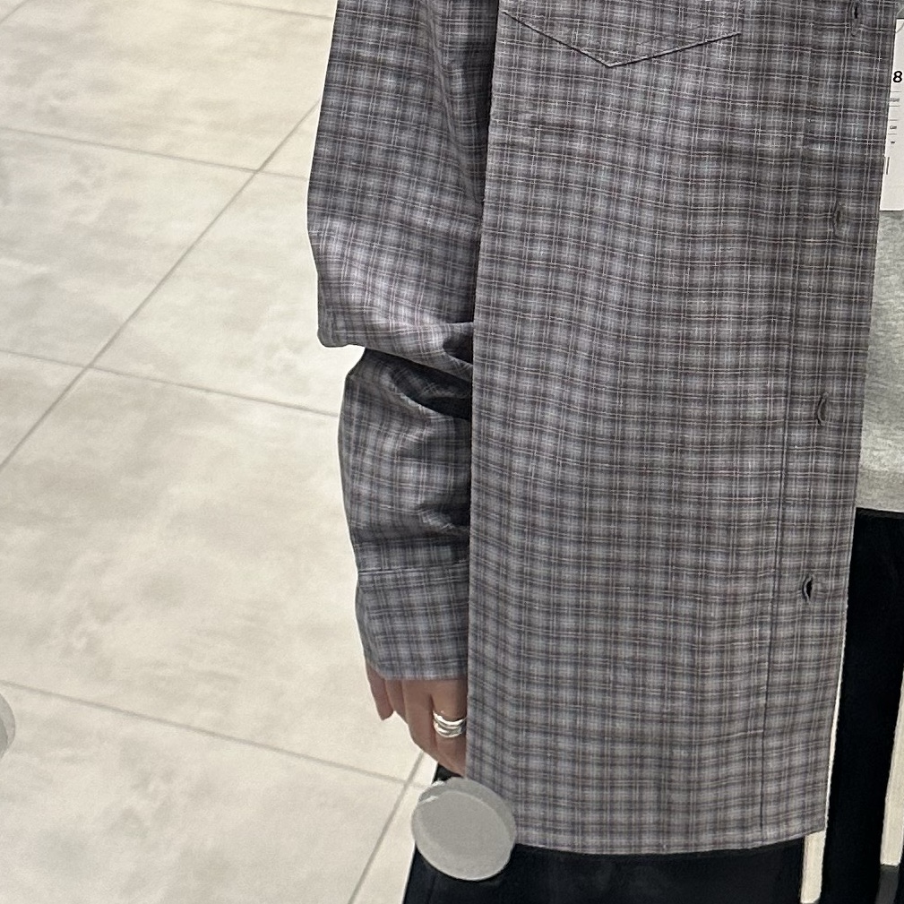 Nonnod Flexible String Check Shirt Blue Grunge 착용 스타일