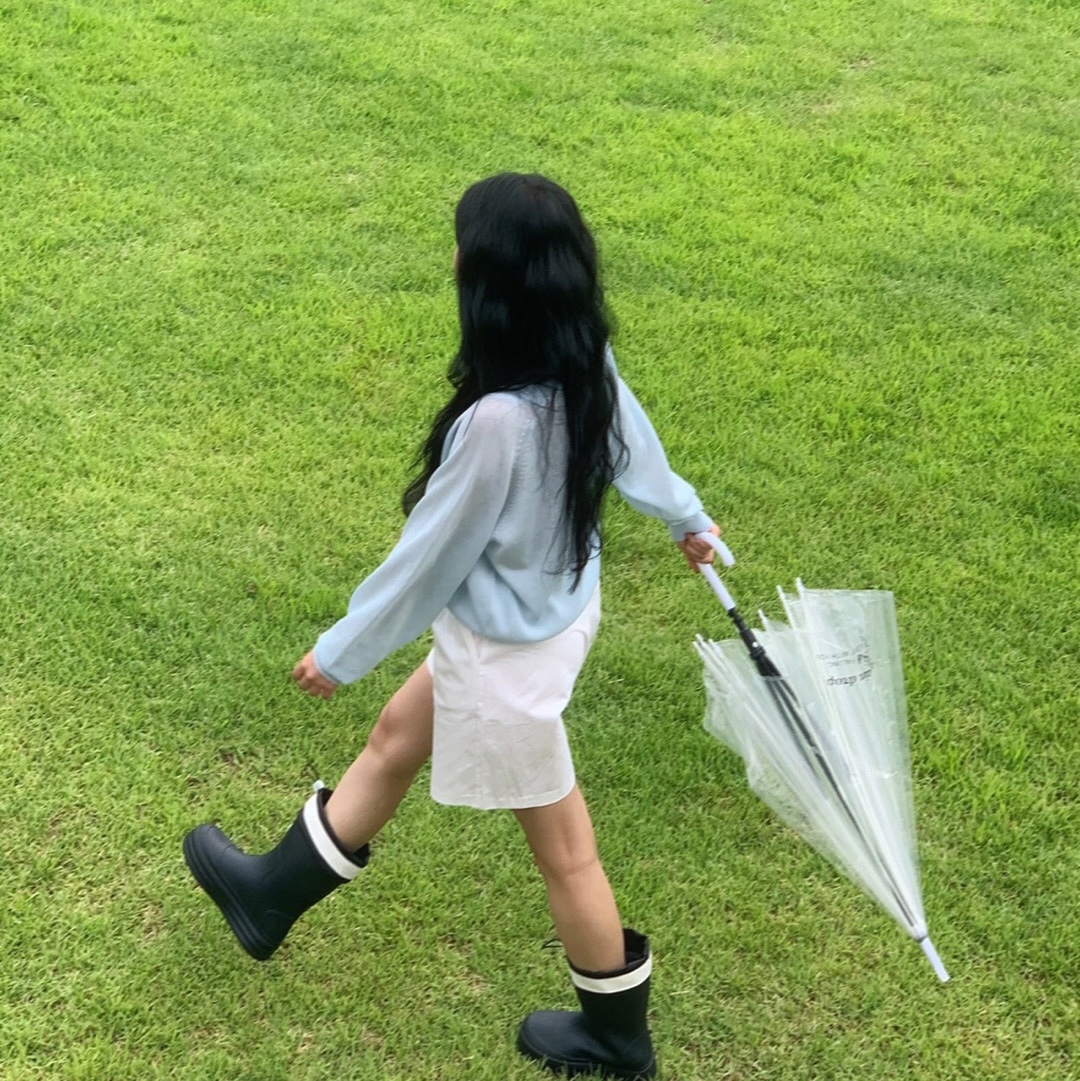 earpearp Sheer String Rain Boots Middle Black 착용 스타일 - 4