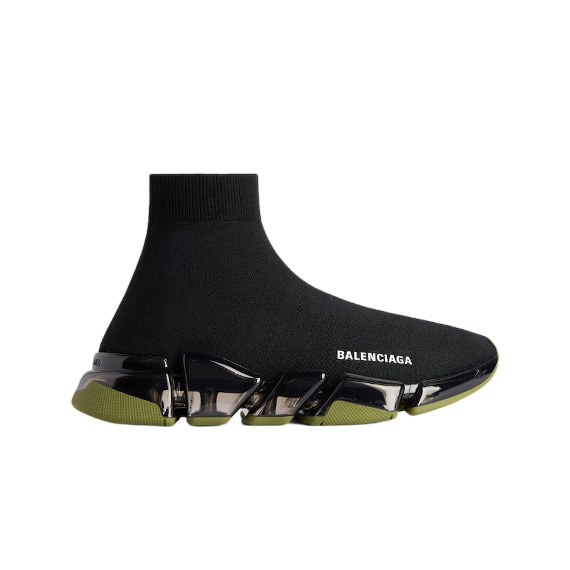 617239W2DC41033 Balenciaga Speed 2.0 Full Clear Sole Recycled Knit Sneaker Black Khaki