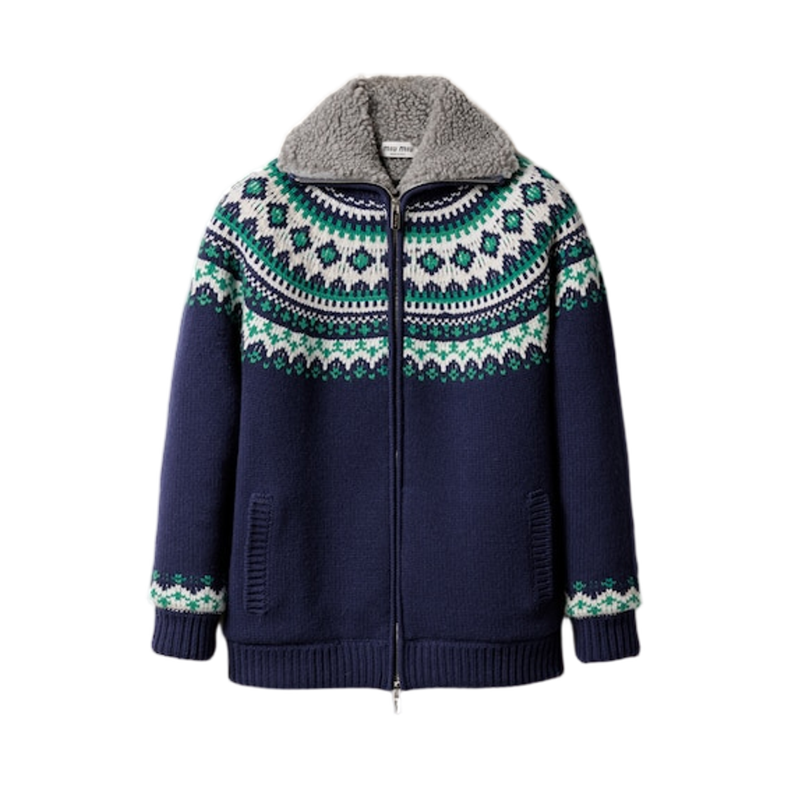 MMJ154-18SI-F0124 (W) Miu Miu Wool and Fleece Cardigan with Zipper Navy