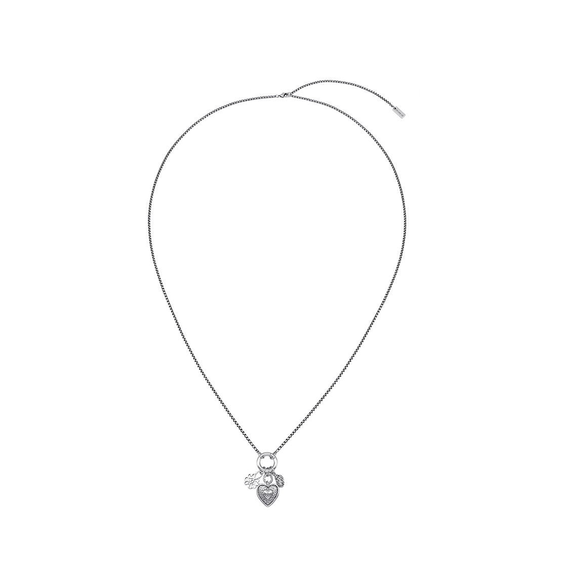 25B10N018-1 TEE RING JAY Multi Charms Long Necklace Silver