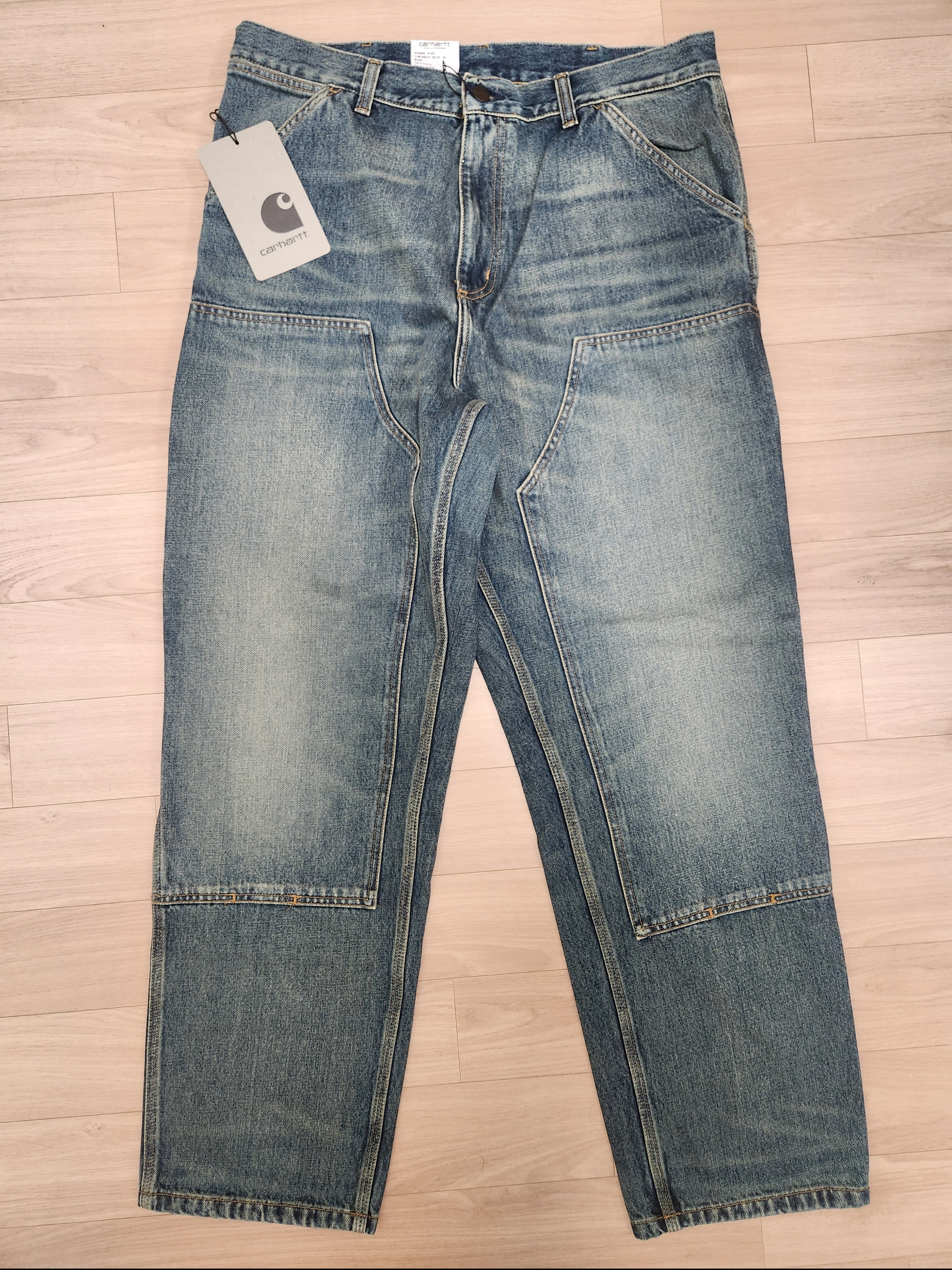 Carhartt WIP Smith Double Knee Pants Blue Worn Used Wash 착용 스타일