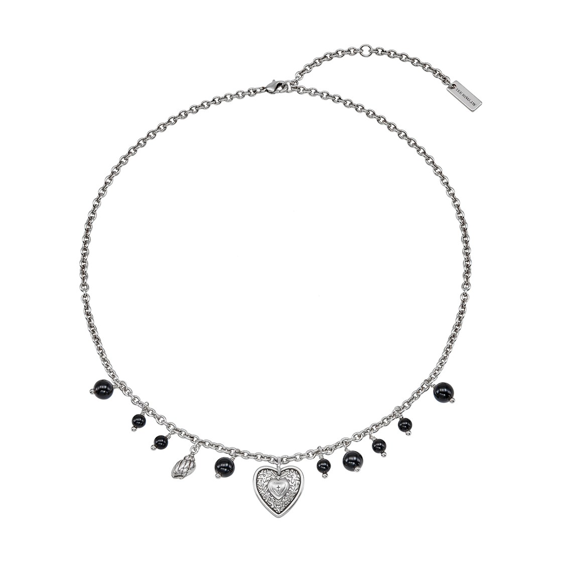 25B10N017-1 TEE RING JAY Shells & Onyx Necklace Silver