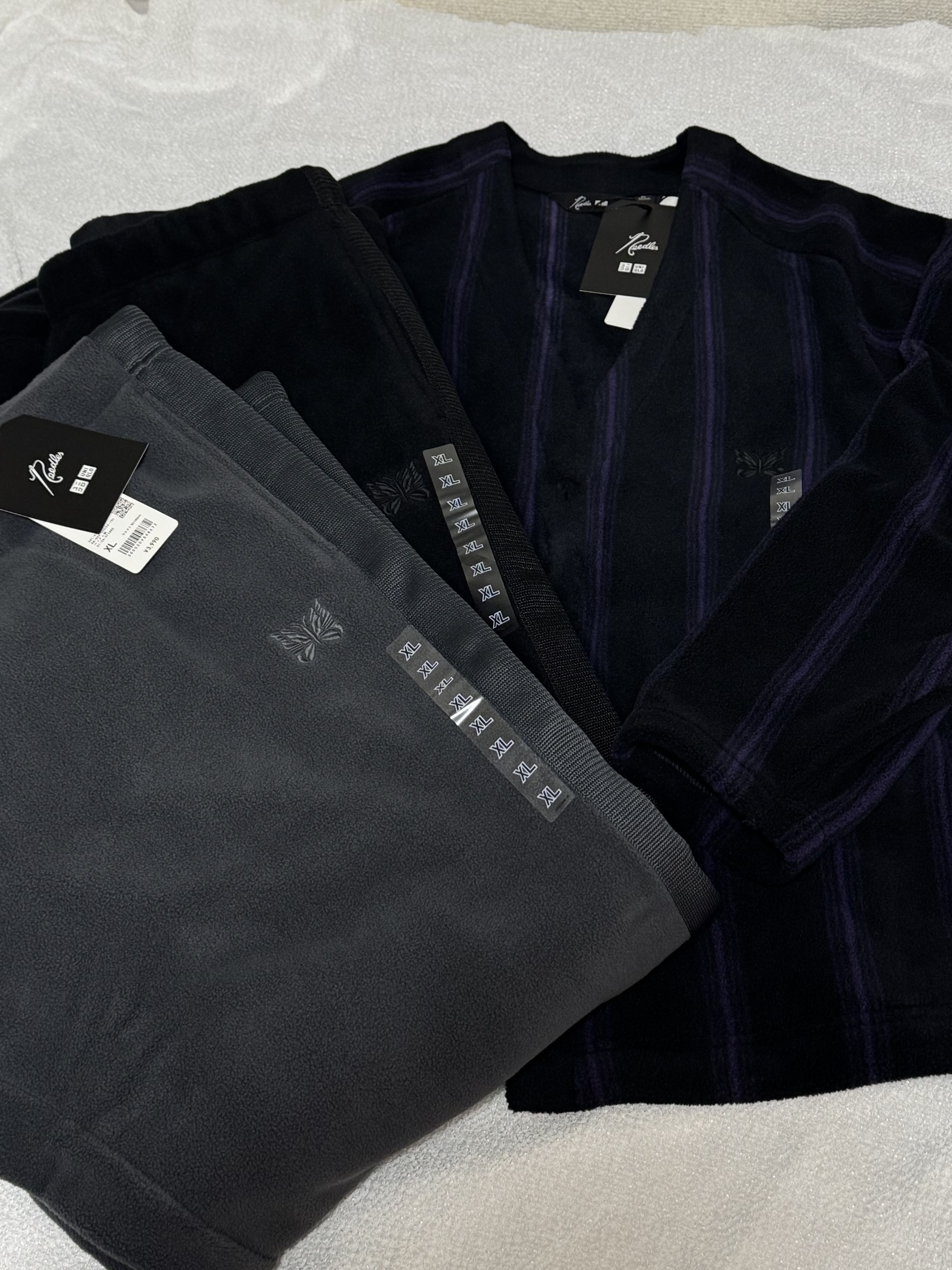 Uniqlo x Needles Fleece Oversized Cardigan Black - KR, Uniqlo x Needles Fleece Wide Pants Black - KR 착용 스타일