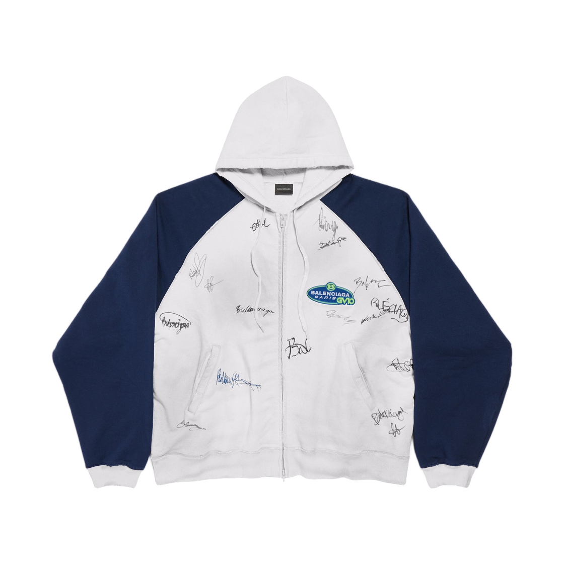 발렌시아가 바나나 래글런 오버사이즈 집업 후드 더티 화이트 블루(Balenciaga Banana Raglan Oversized Zip-Up Hoodie Dirty White Blue)