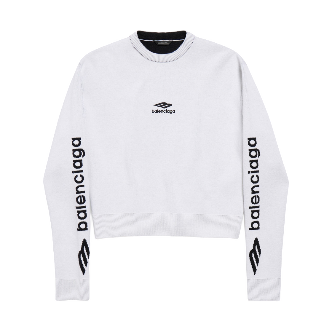(W) 발렌시아가 3B 스포츠 아이콘 크롭 크루넥 화이트 블랙((W) Balenciaga 3B Sports Icon Cropped Crewneck White Black)