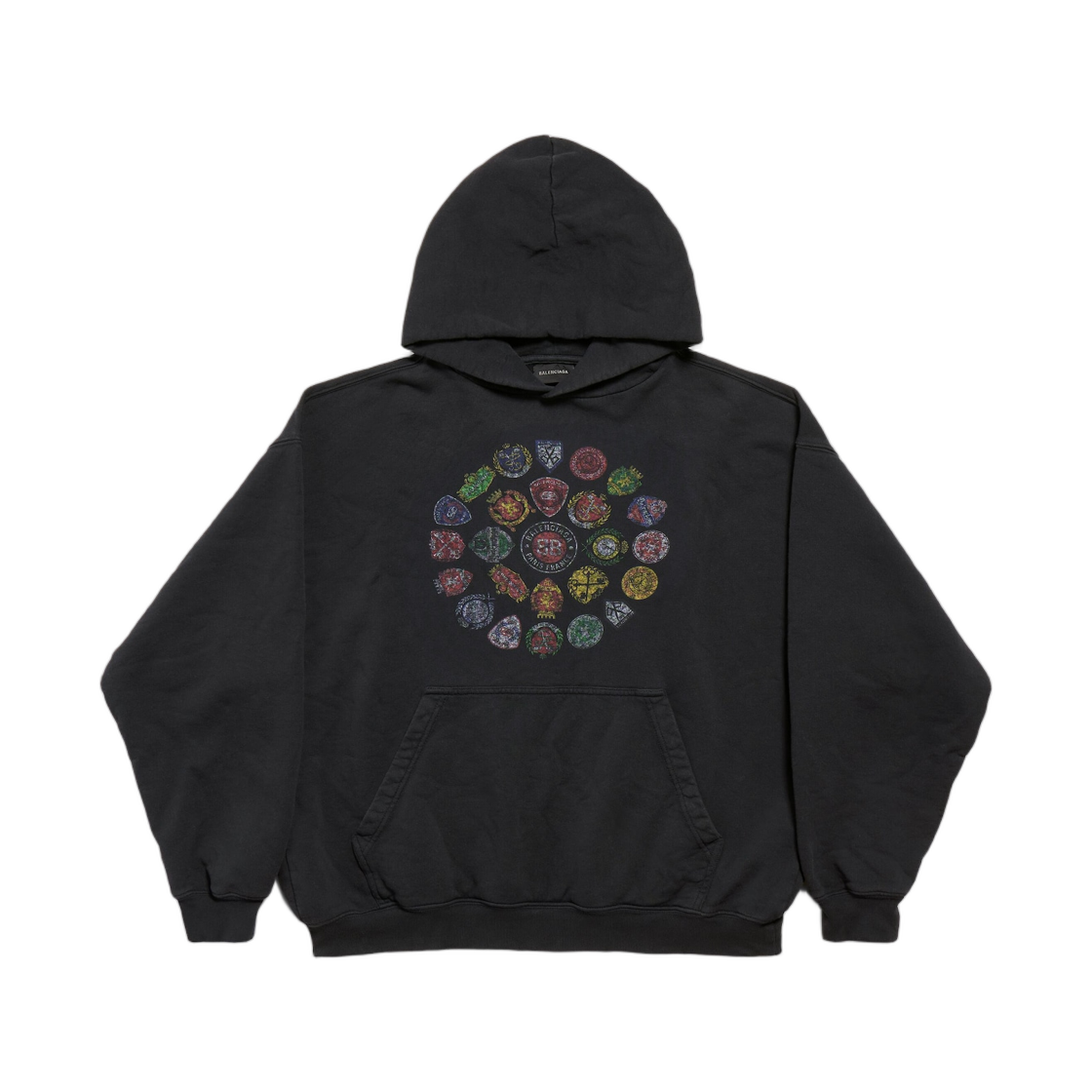 발렌시아가 스파이럴 크레스트 후드 미디움 핏 페이디드 블랙(Balenciaga Spiral Crest Hoodie Medium Fit Faded Black) - 1