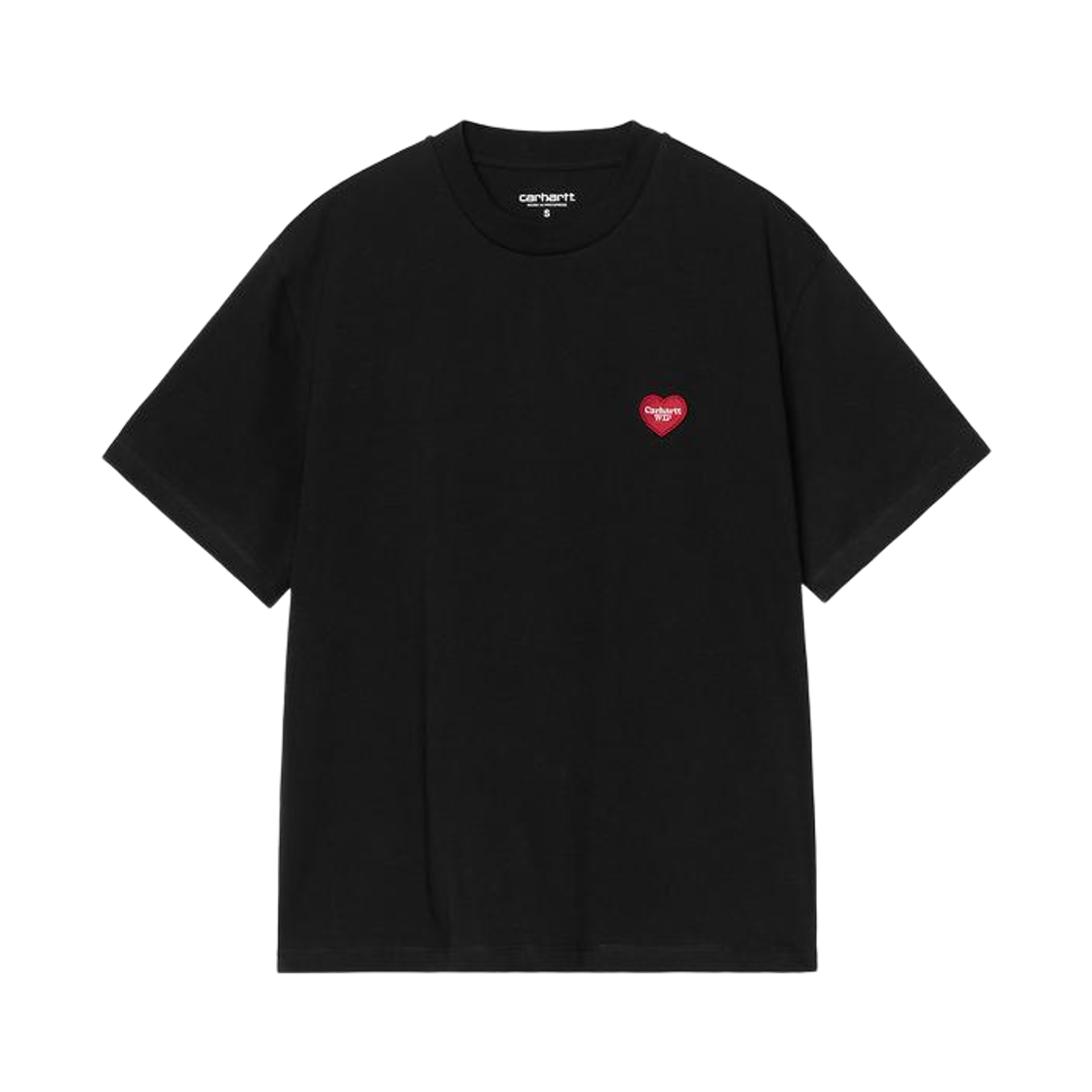(W) 칼하트 WIP 하트 패치 티셔츠 블랙 레드((W) Carhartt WIP Heart Patch T-Shirt Black Red) - 1
