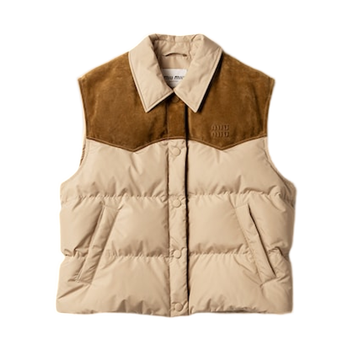 ML1348-18Q0-F0065 (W) Miu Miu Technical Ponge and Leather Down Vest Cord