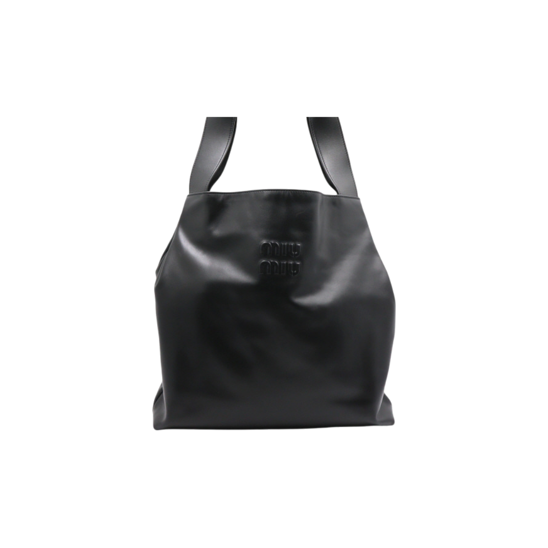ITJN89IHF83G Miu Miu Black Embossed Logo Hobo Tote & Shoulder Bag