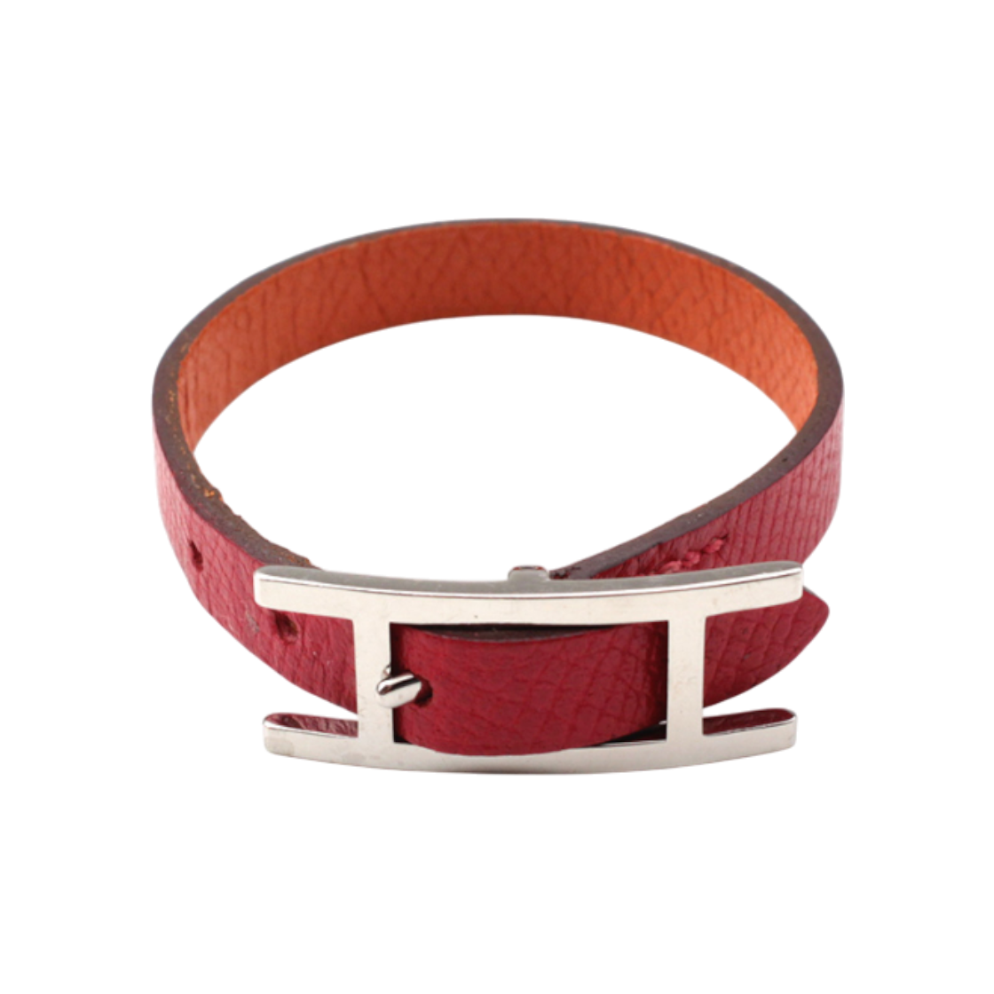 IT52EO3WMKQ4 Hermes Orange & Red H Silver Buckle Reversible Hapi Bracelet
