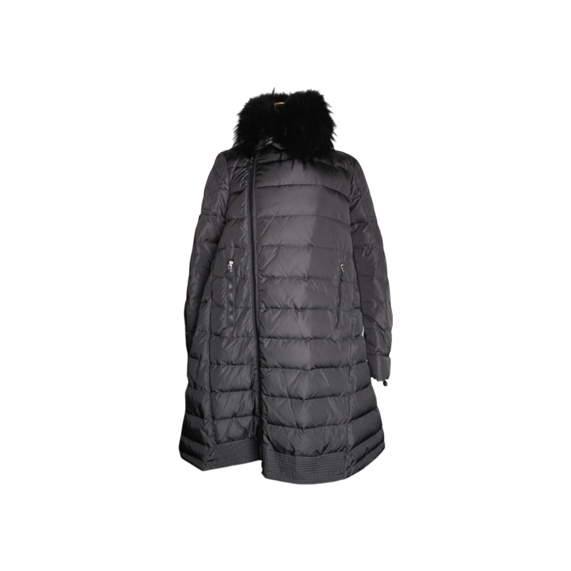 IT92ESRAWHOK Moncler Black Raccoon Fur Collar Down Padded Coat Size 44