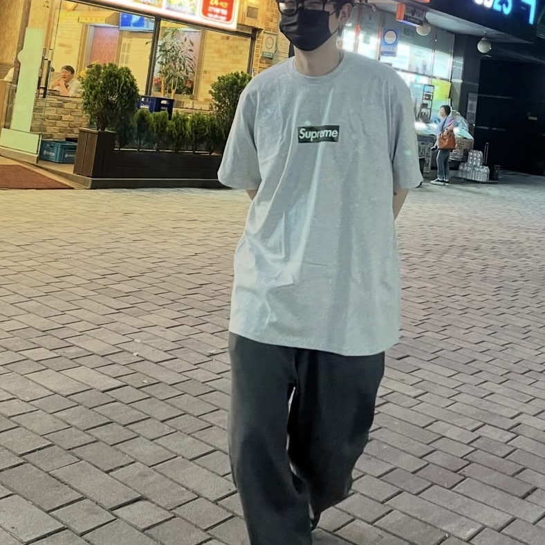 Supreme Box Logo T-Shirt Ash Grey - 23FW 착용 스타일