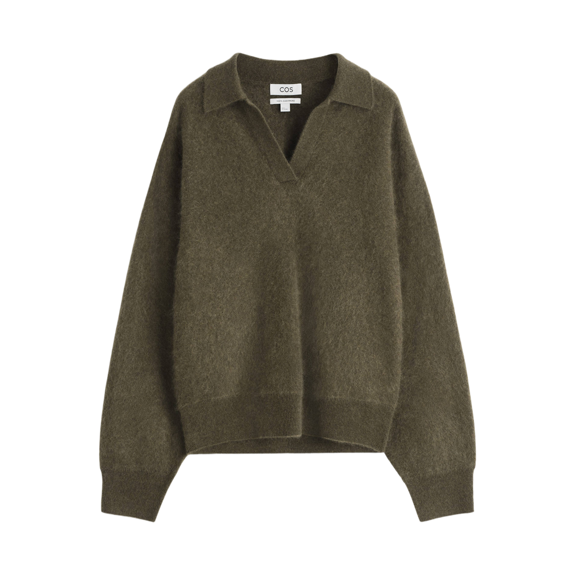 (W) 코스 브러쉬드 캐시미어 폴로 스웨터 카키((W) COS Brushed Cashmere Polo Sweater Khaki)