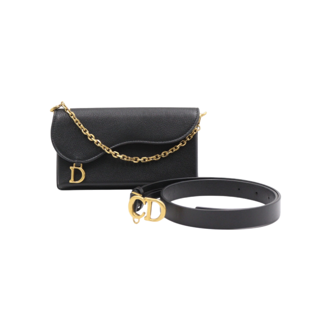 디올 B0454CWGI_M900 블랙 그레인 레더 새들 체인 클러치 겸 벨트백 aa49063(Dior Black Grain Leather Saddle Chain Clutch & Belt Bag) - 1
