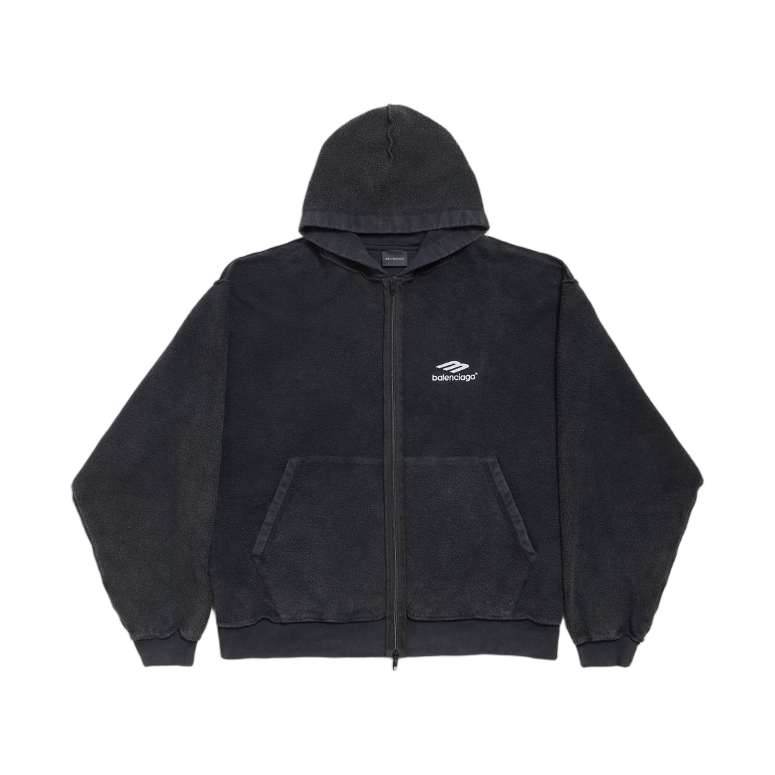 850425TTVH71041 Balenciaga 3B Sports Icon Inside-Out Zip-Up Hoodie Faded Black