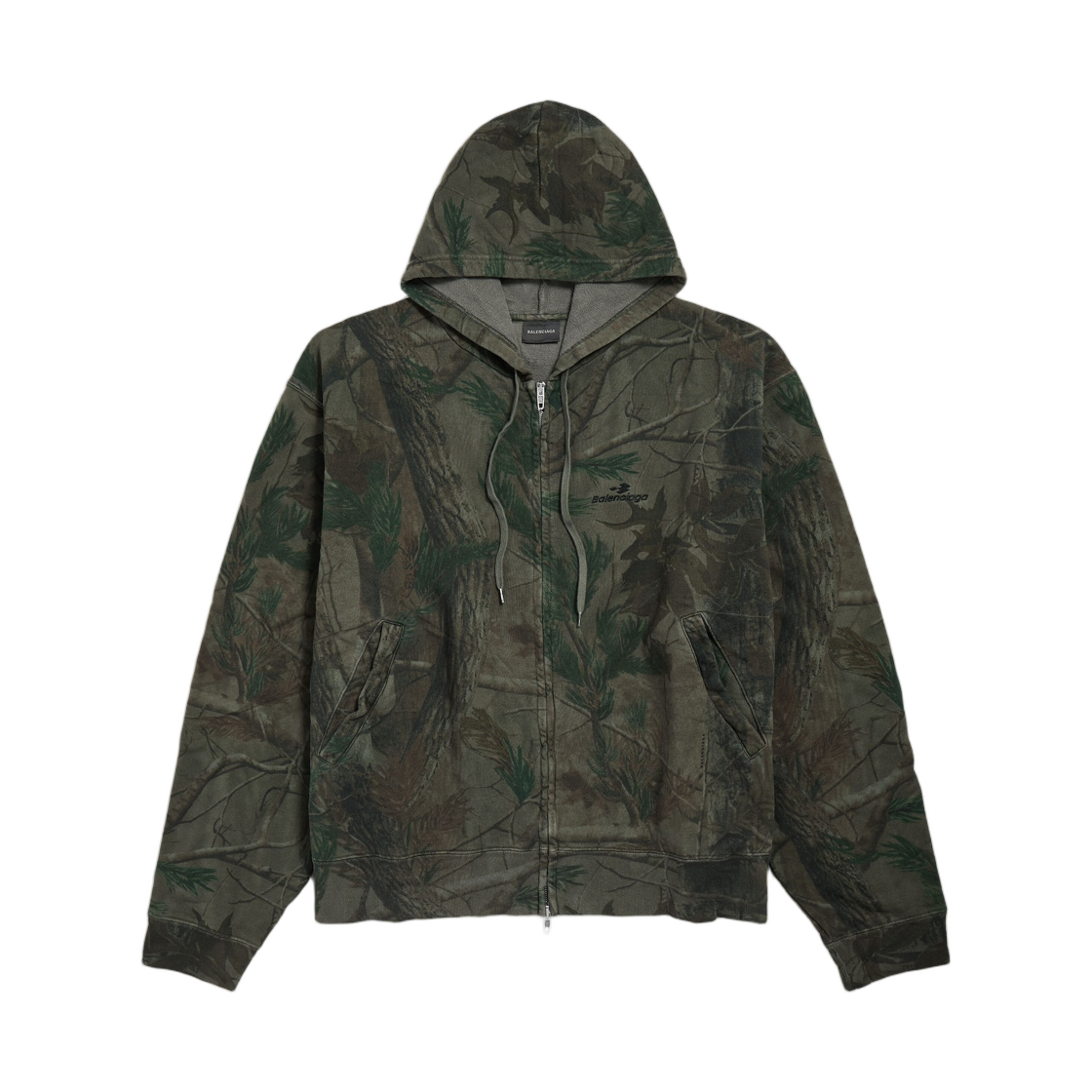 850338TTVG53054 Balenciaga Diamond B Oversized Zip-Up Hoodie Forest Green