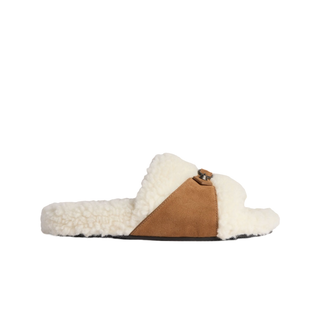 850938W14I39043 (W) Balenciaga Furry Slide Sandal Off White Brown