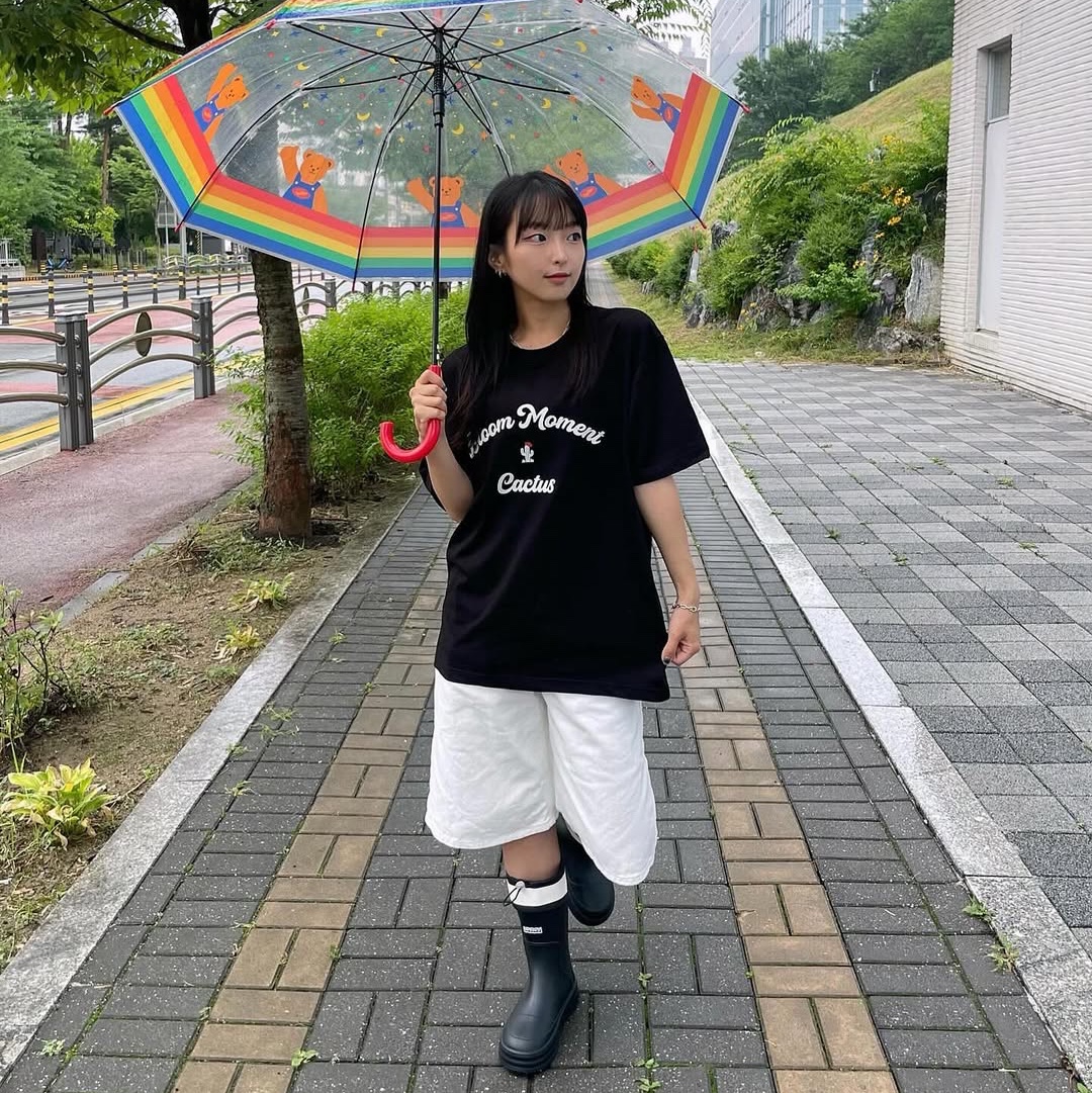 earpearp Sheer String Rain Boots Middle Black 착용 스타일 - 2