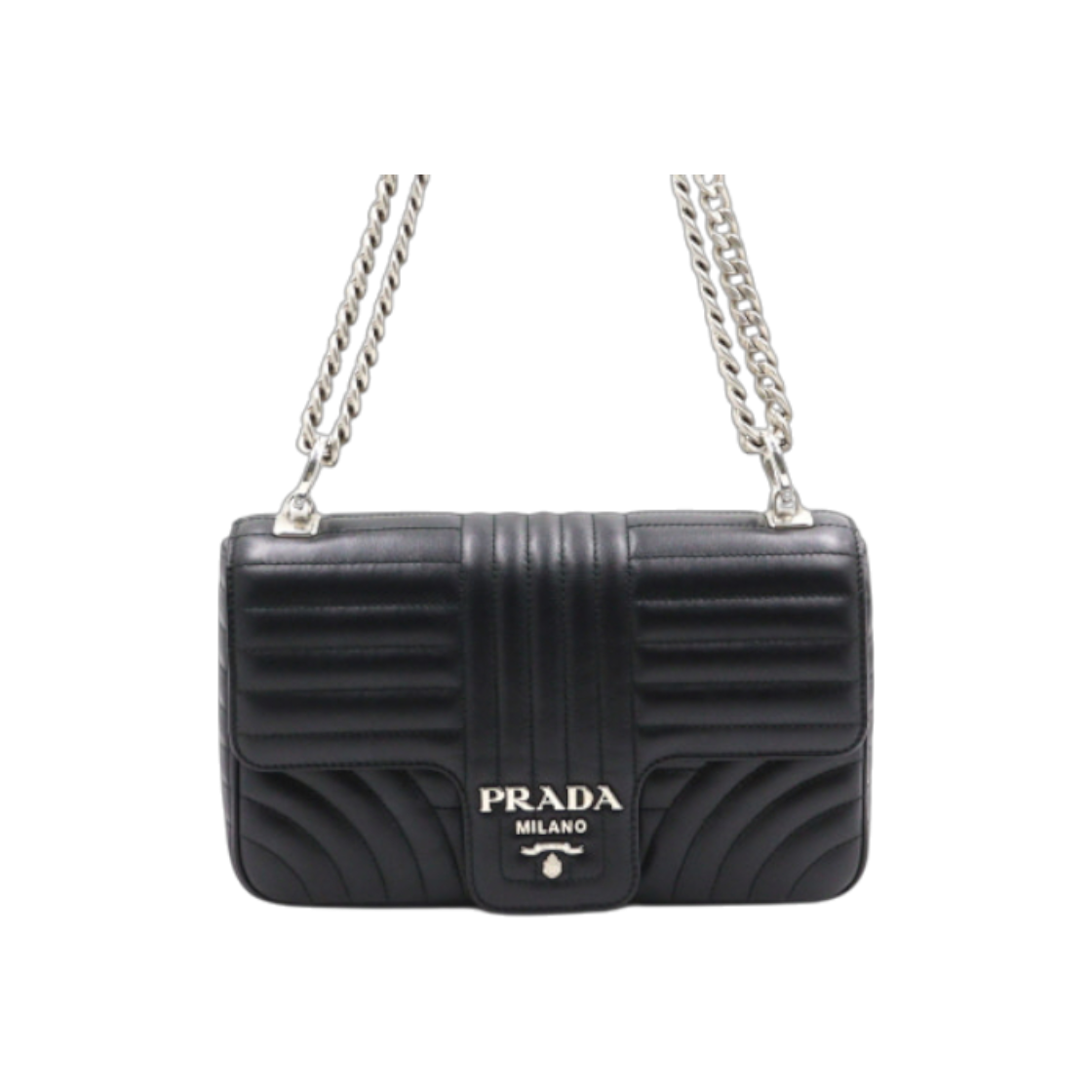 ITV74JV97EIB Prada Diagram Black Medium Silver Chain Shoulder and Crossbody Bag
