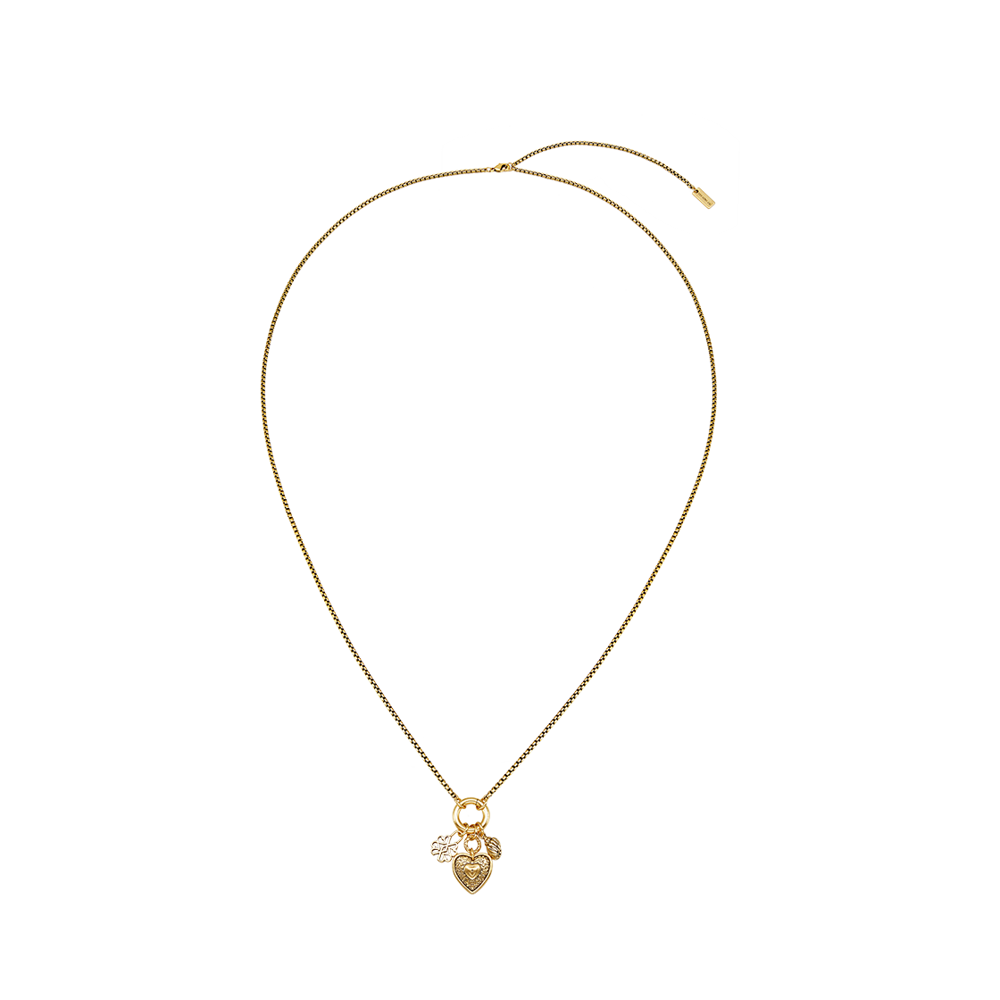 25B10N018-2 TEE RING JAY Multi Charms Long Necklace Gold