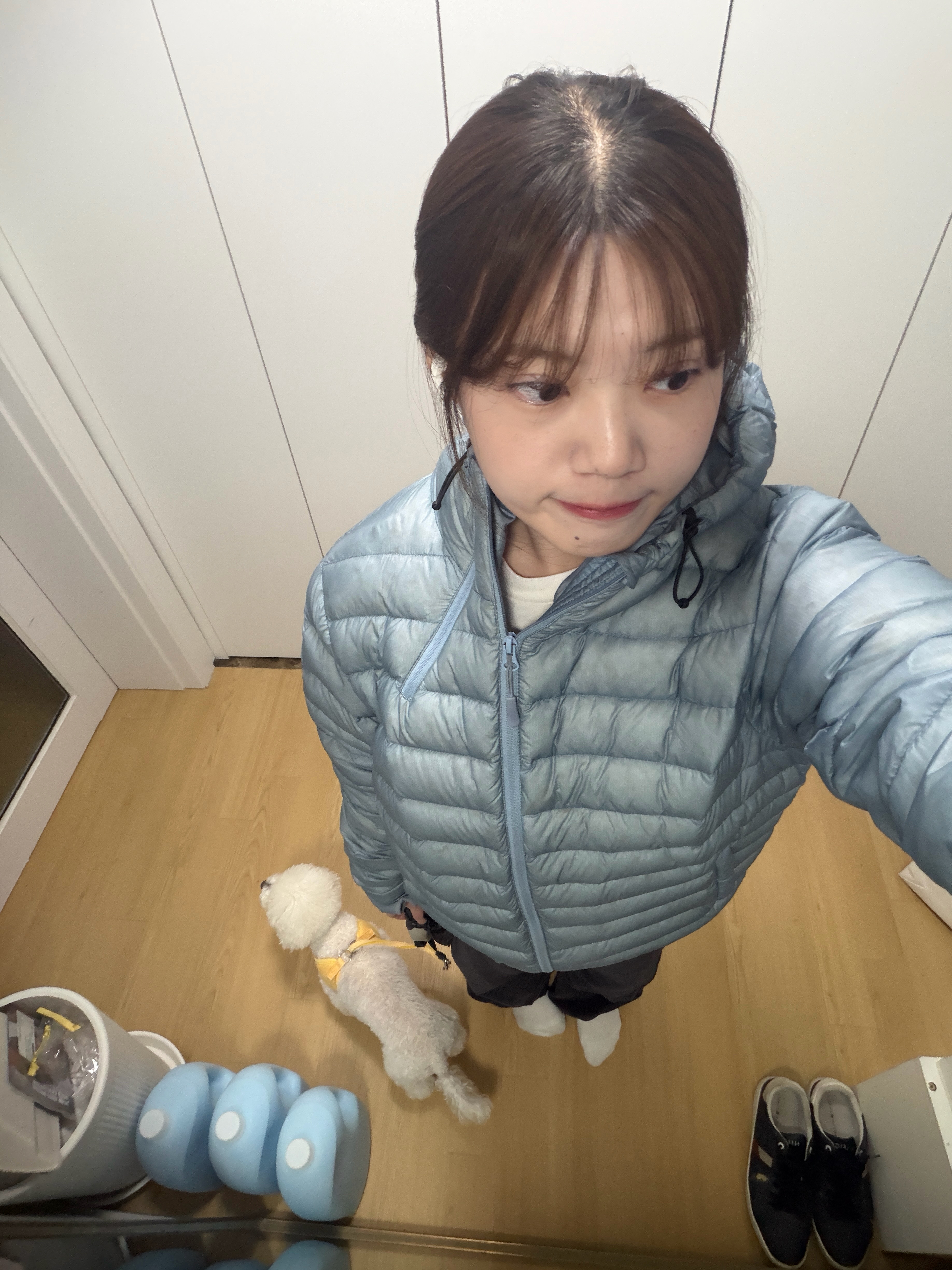 Sansan Gear Suffix Puffer Jacket Sky Blue - 24FW 착용 스타일 - 2