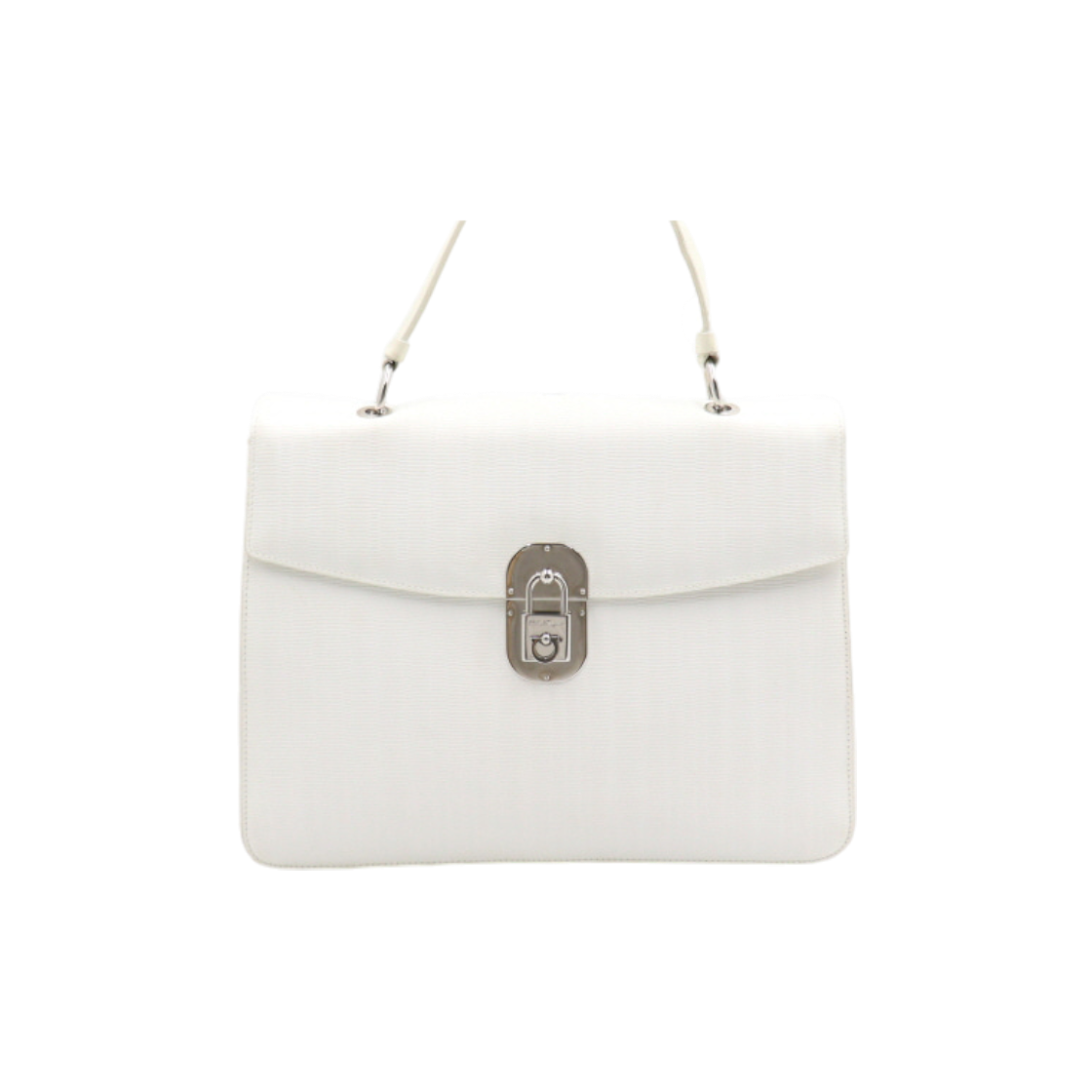 ITD6KQBIT5M6 Ferragamo AU-21 White Leather Gancini Vintage Women's Tote Bag