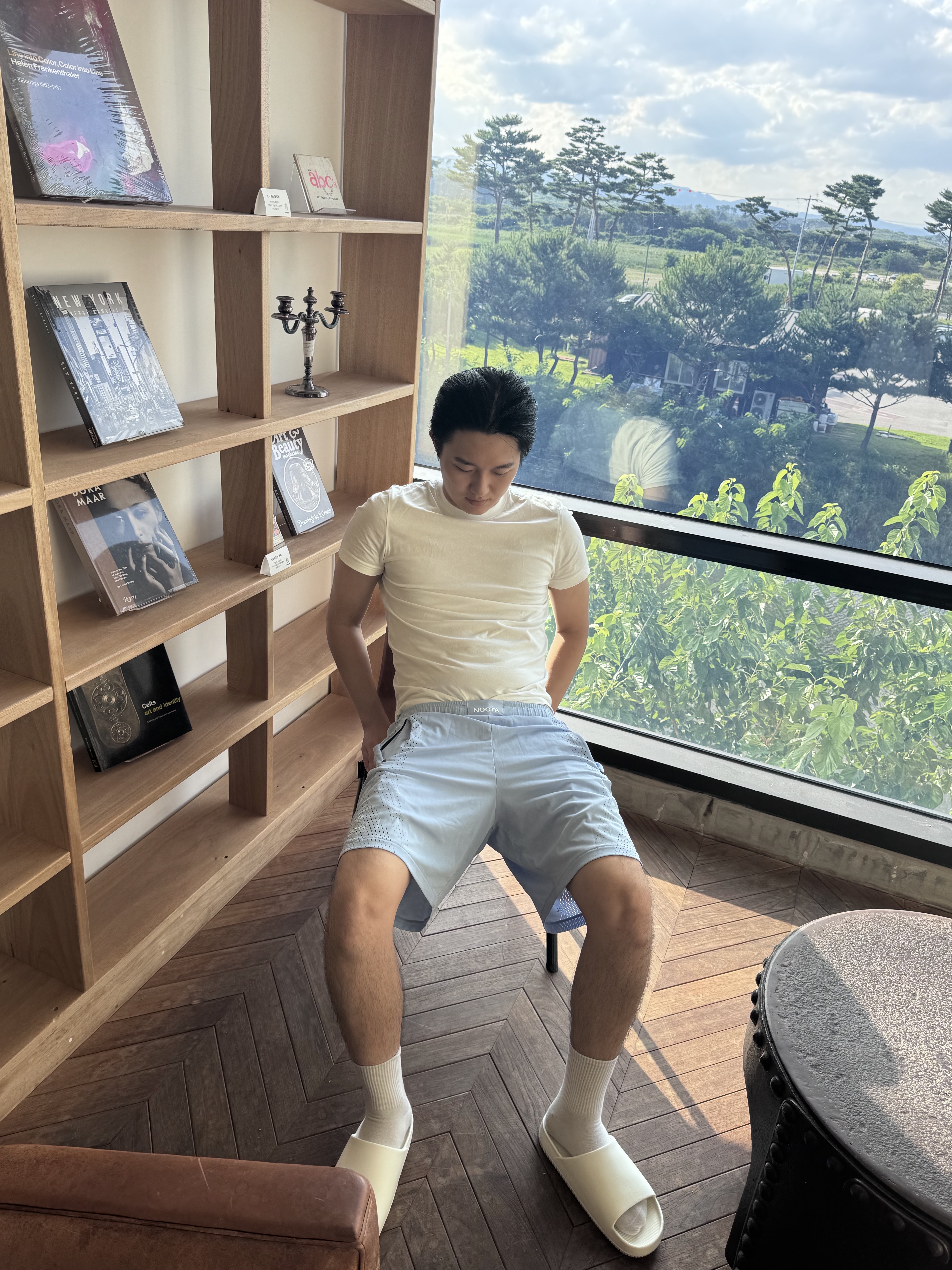 Nike x Drake Nocta Basketball Lightweight Shorts Cobalt Bliss (DV3651-479), Nike Calm Slide Sail 착용 스타일 - 1